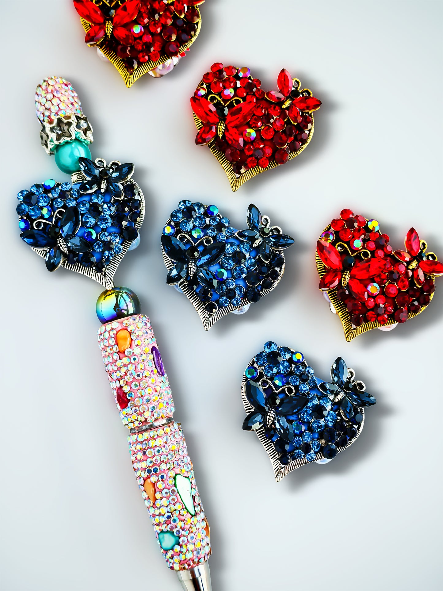 C52100 Metal Valentine's Day Hearts, Butterflies and Flowers Suitable For Bead Pens, Mobile Phone Pendants, Key Chains And Bags DIY Jewelry Craft Accessories