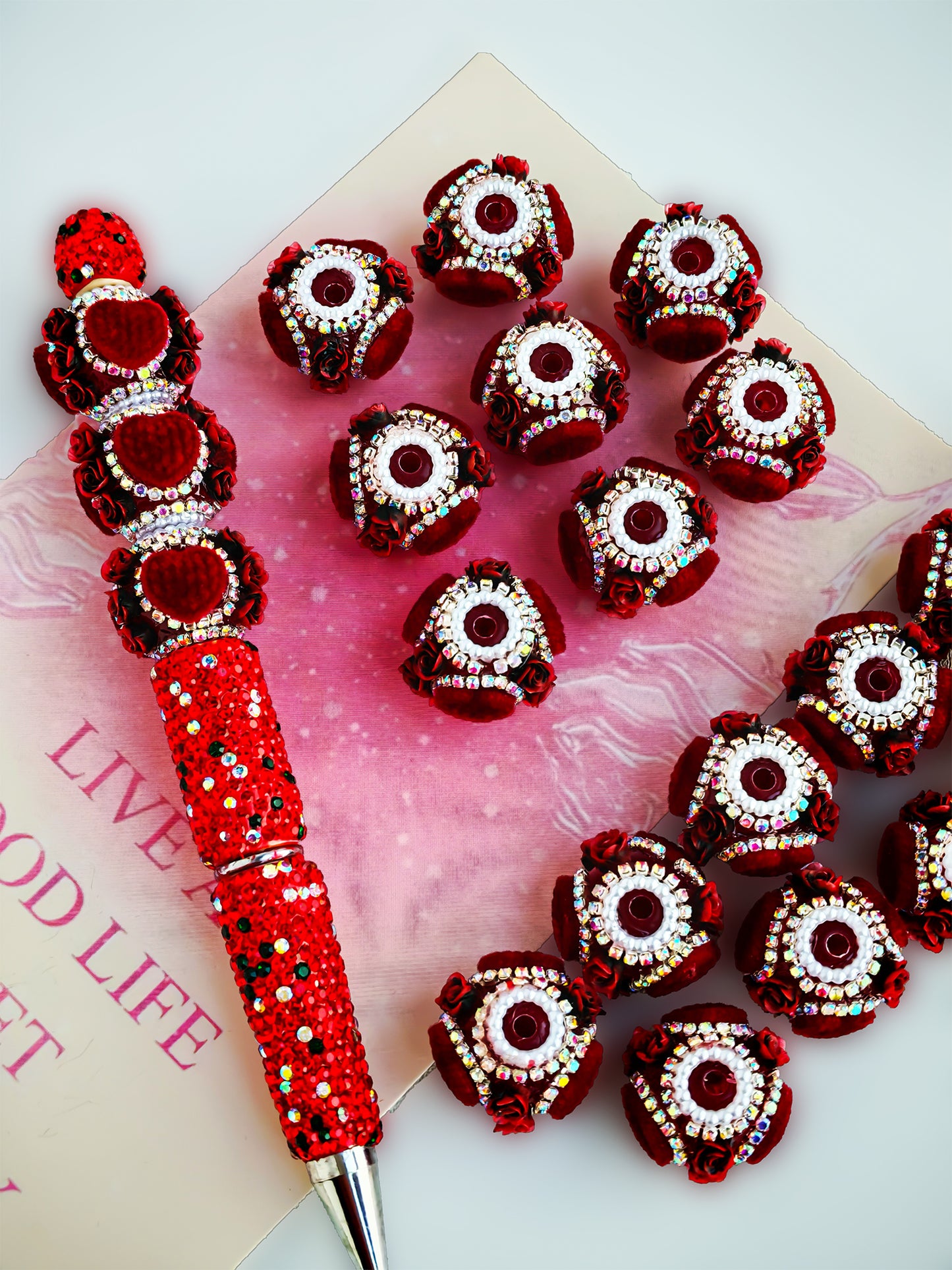C52104 Beads Valentine's Day Rose Heart Bead DIY Jewelry Making And Decorations, Suitable For Necklace, Bracelet, Phone Chain, Bag Charms, Key-chain
