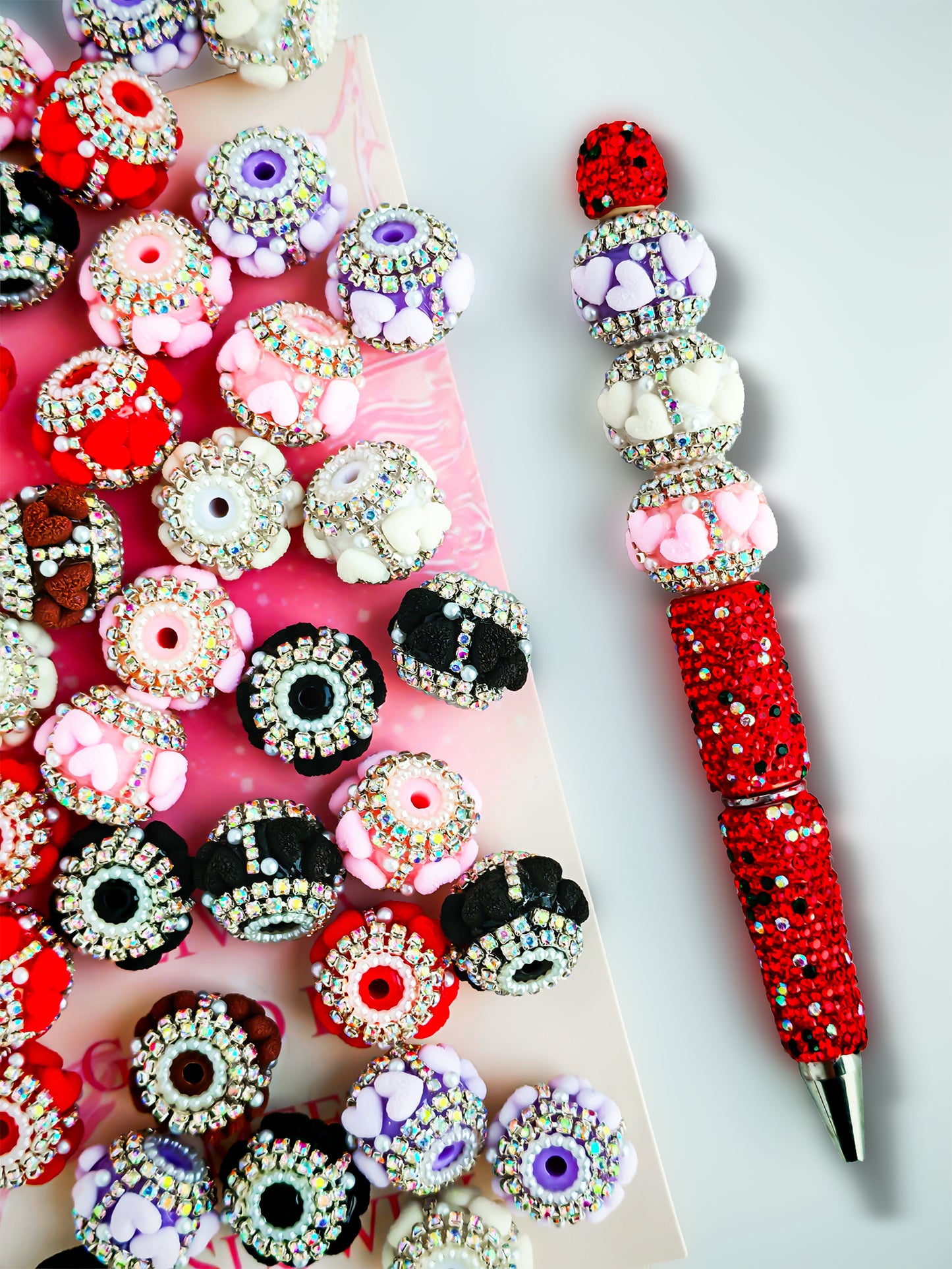 C52105 Valentine's Day Rhinestone Heart Bead Suitable For Jewelry Making, DIY Bracelet, Necklace, Keychain, Phone Strap Accessories, DIY Pens