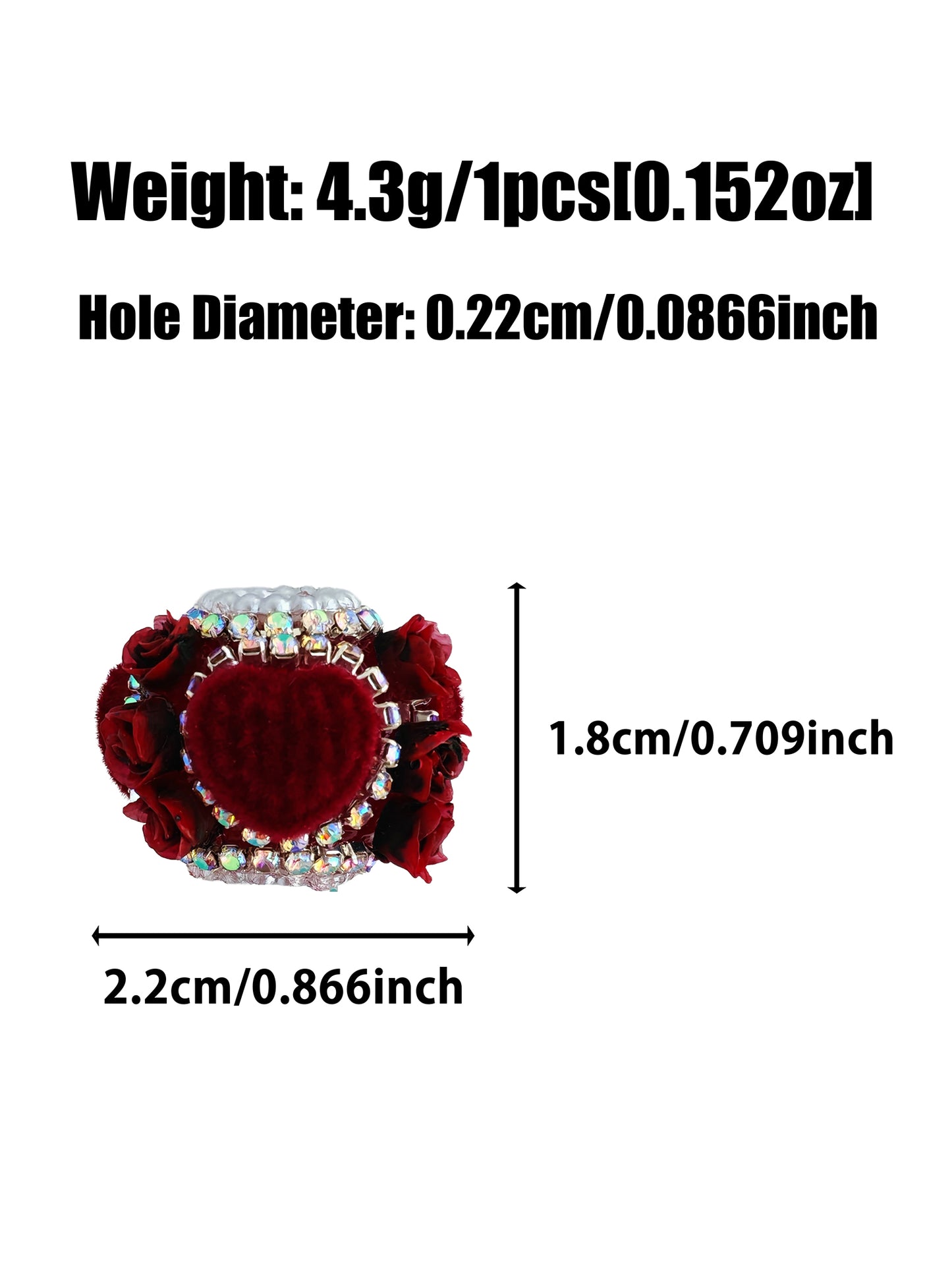 C52104 Beads Valentine's Day Rose Heart Bead DIY Jewelry Making And Decorations, Suitable For Necklace, Bracelet, Phone Chain, Bag Charms, Key-chain