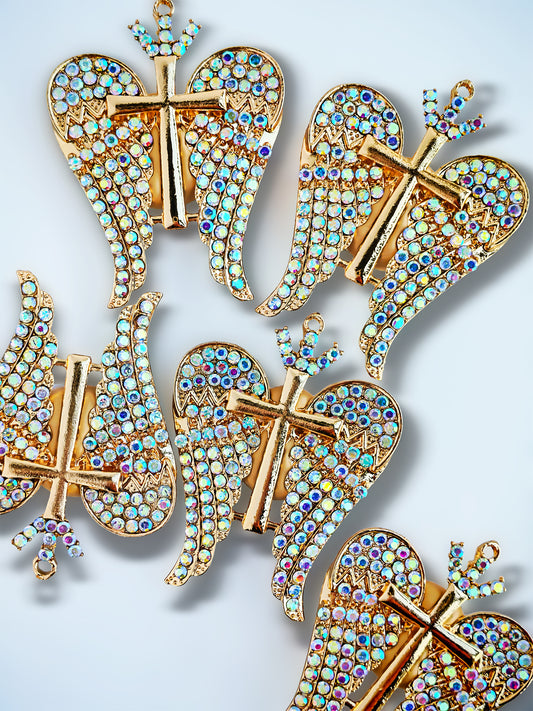 C52106 Metal Creative Cross Angel Wings Pure, White Angel Wings, Holy Knight Shield Suitable For DIY Bracelet, Necklace, Keychain, Durable Jewelry Making Supplies, DIY Pens, Phonechains