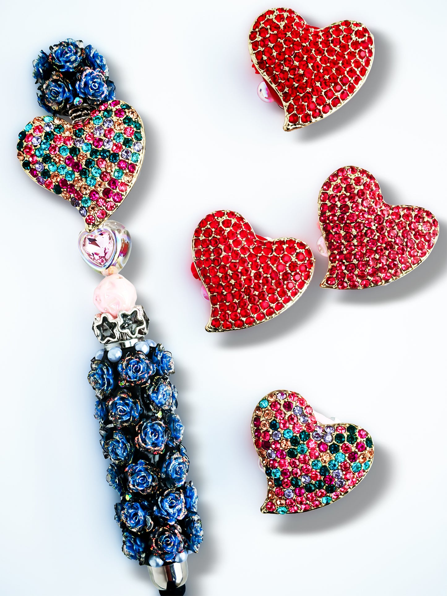 C52122 Metal Valentine's Day Full Diamond Heart Suitable For DIY Bracelet, Necklace, Keychain, Durable Jewelry Making Supplies, DIY Pens, Phonechains