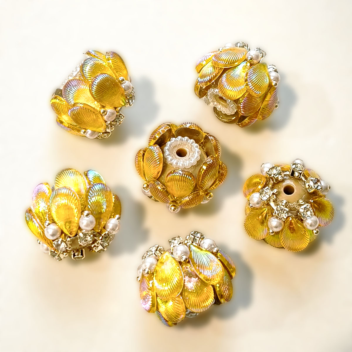 AA0223 Heavy-Duty Shimmer Gradient Lotus Lamp Open-Hole Flower Ball Beads - DIY Accessories for Bead Pens, Phone Straps, Keychains & Bag Charms
