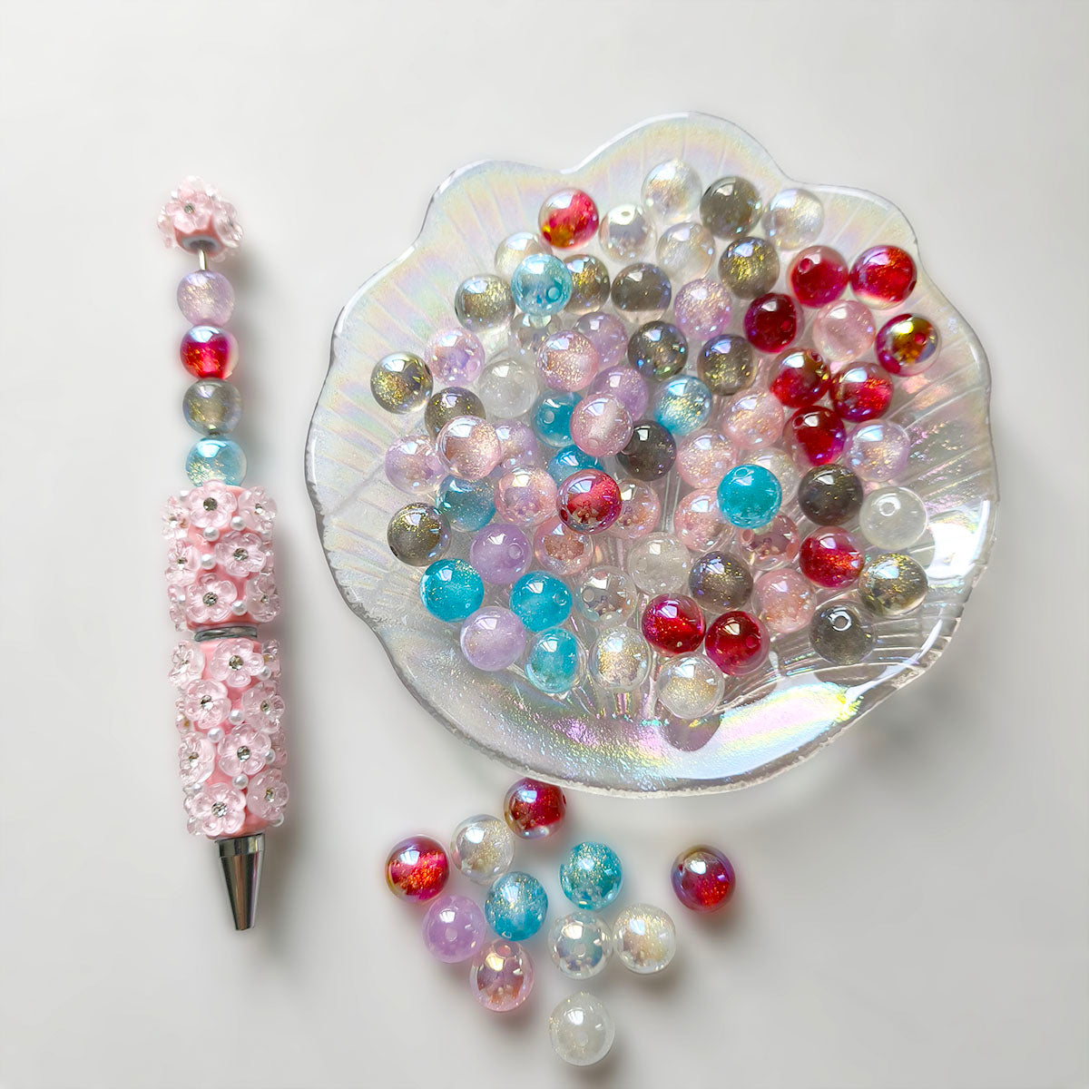AA0145 25pcs/bag  12mm Mixed Color Iridescent Acrylic Beads Shiny Craft Beads for DIY Jewelry, Pen Decor & Handmade Projects