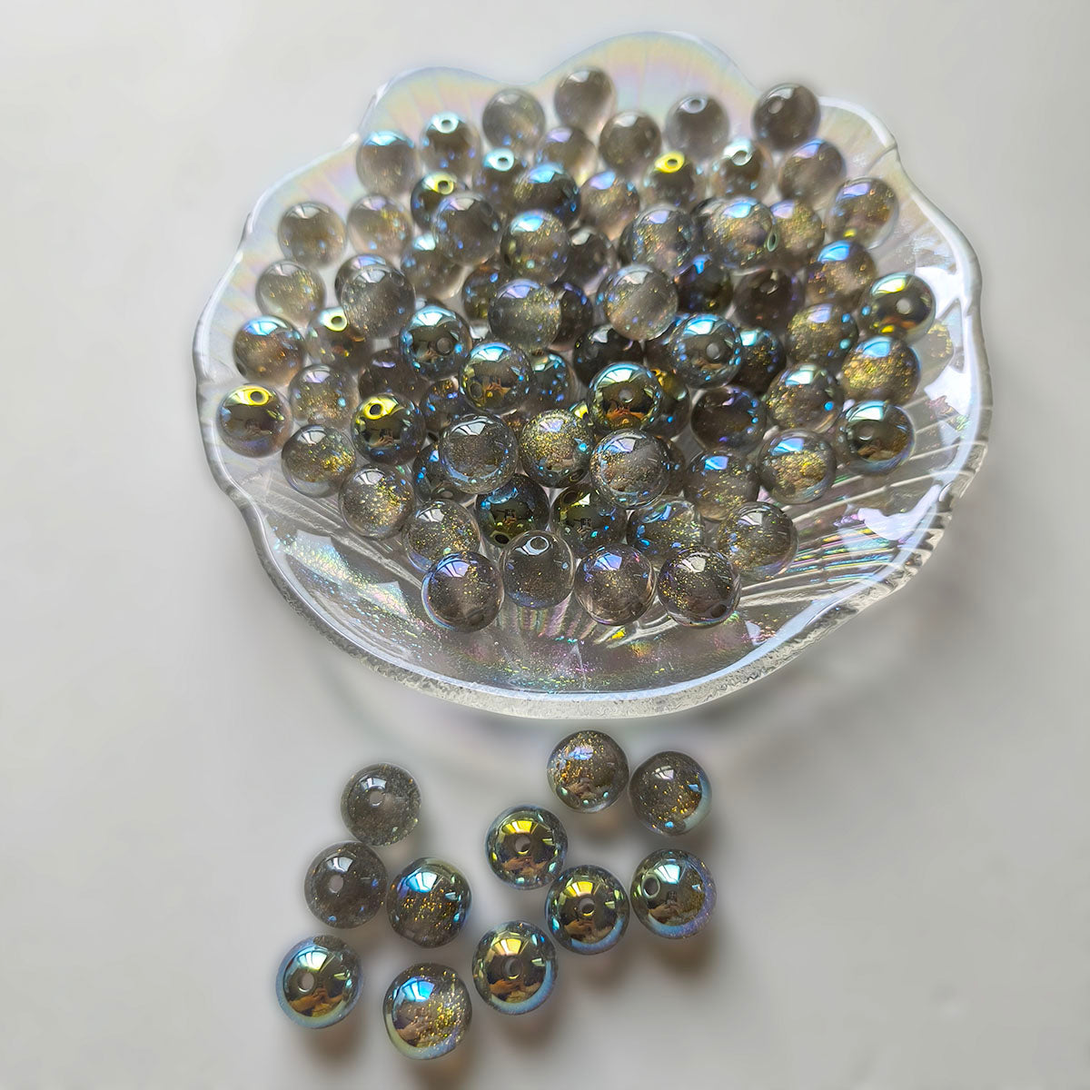 AA0145 25pcs/bag  12mm Mixed Color Iridescent Acrylic Beads Shiny Craft Beads for DIY Jewelry, Pen Decor & Handmade Projects