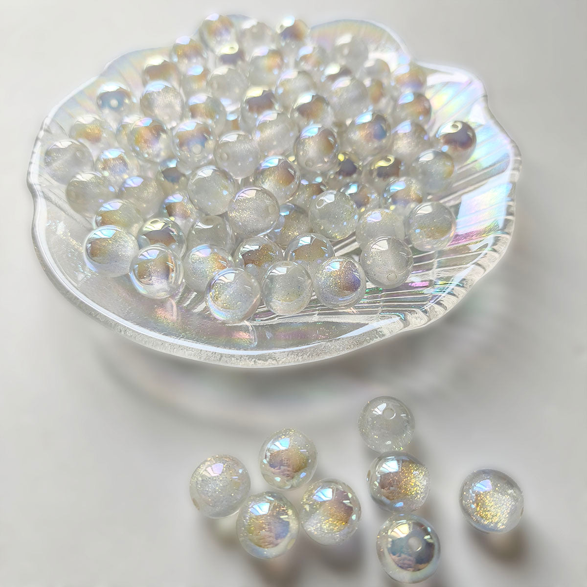AA0145 25pcs/bag  12mm Mixed Color Iridescent Acrylic Beads Shiny Craft Beads for DIY Jewelry, Pen Decor & Handmade Projects