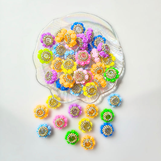 C52145  Mixed Color Acrylic 3D Sparkly Flower Embellishments - Craft Decor for DIY Beaded Pens, Jewelry & Handmade Projects