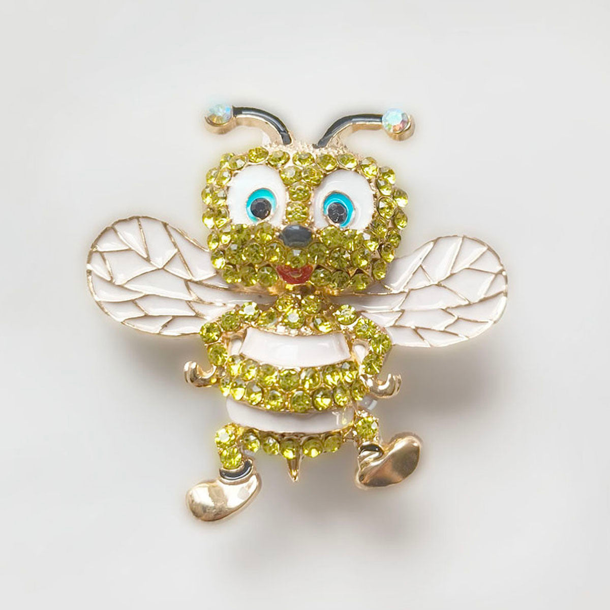 AA0153 Eco-Friendly Cute Cartoon Rhinestone Bee Brooches - Multi-Wing Colors Lapel Pin Accessories for Coats & Blazers