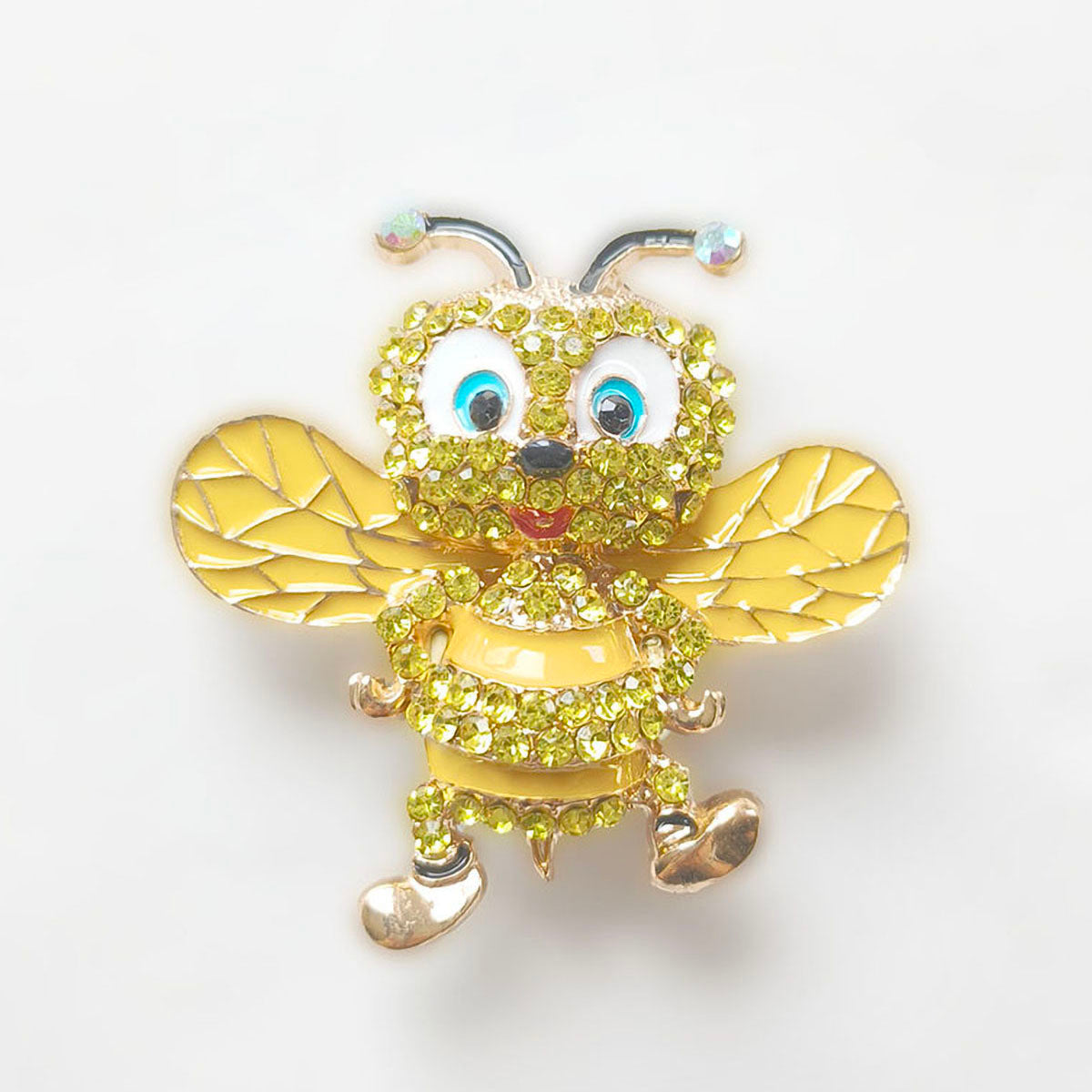 AA0153 Eco-Friendly Cute Cartoon Rhinestone Bee Brooches - Multi-Wing Colors Lapel Pin Accessories for Coats & Blazers