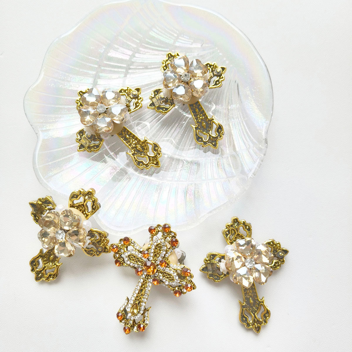 AA0158 Vintage Retro Rhinestone Cross Beads - DIY Handmade Luxury Decorative Beading Supplies