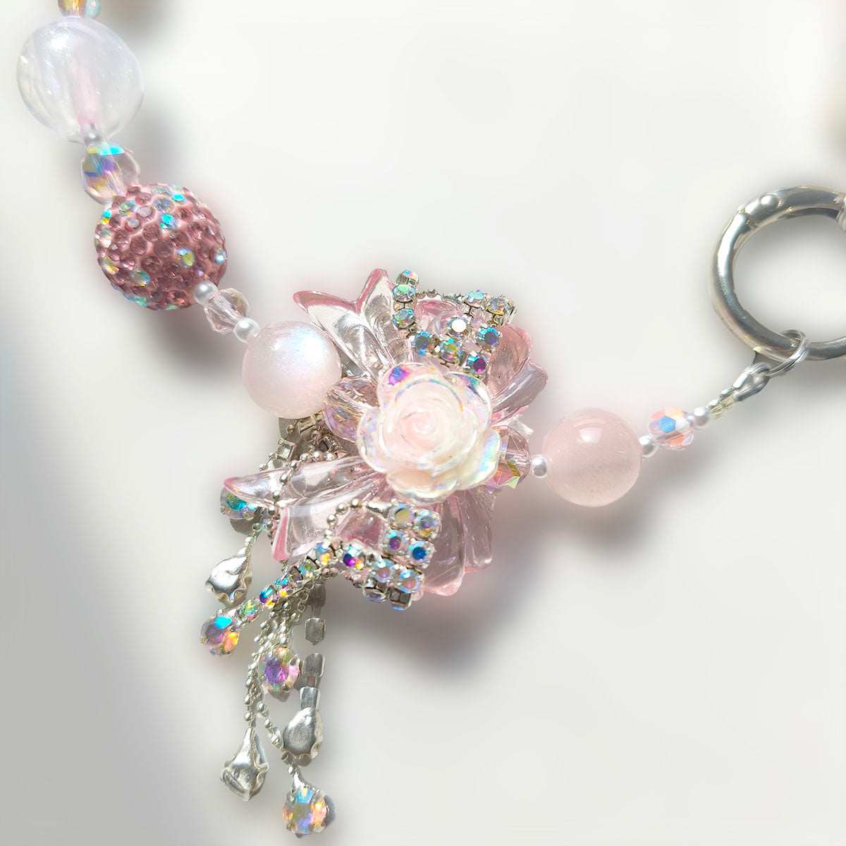 SC6003 Pastel Pink Y2K Acrylic Beaded Bracelet - Sparkly Handmade Jewelry with Flower Pendant for Daily Wear & Gifts