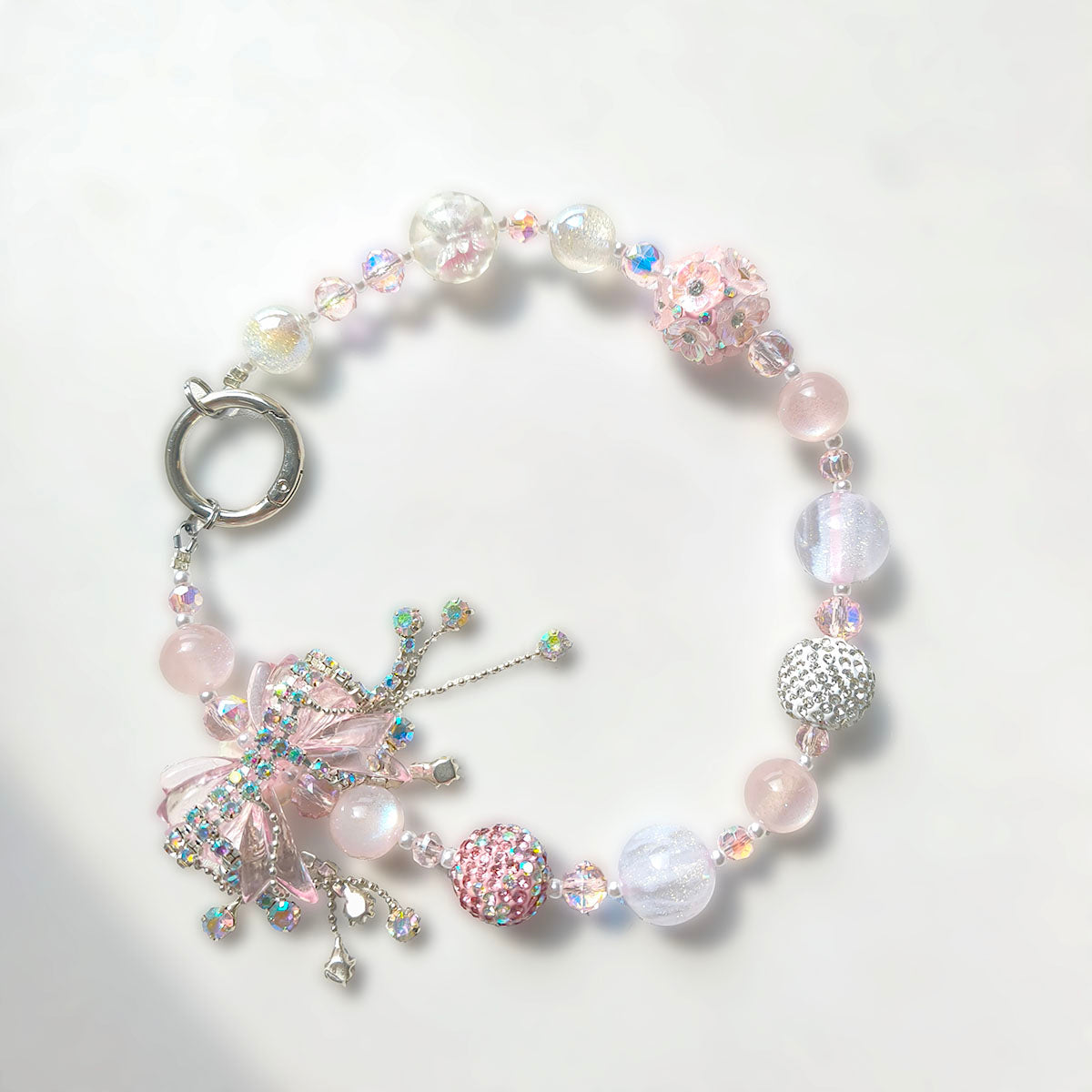 SC6003 Pastel Pink Y2K Acrylic Beaded Bracelet - Sparkly Handmade Jewelry with Flower Pendant for Daily Wear & Gifts