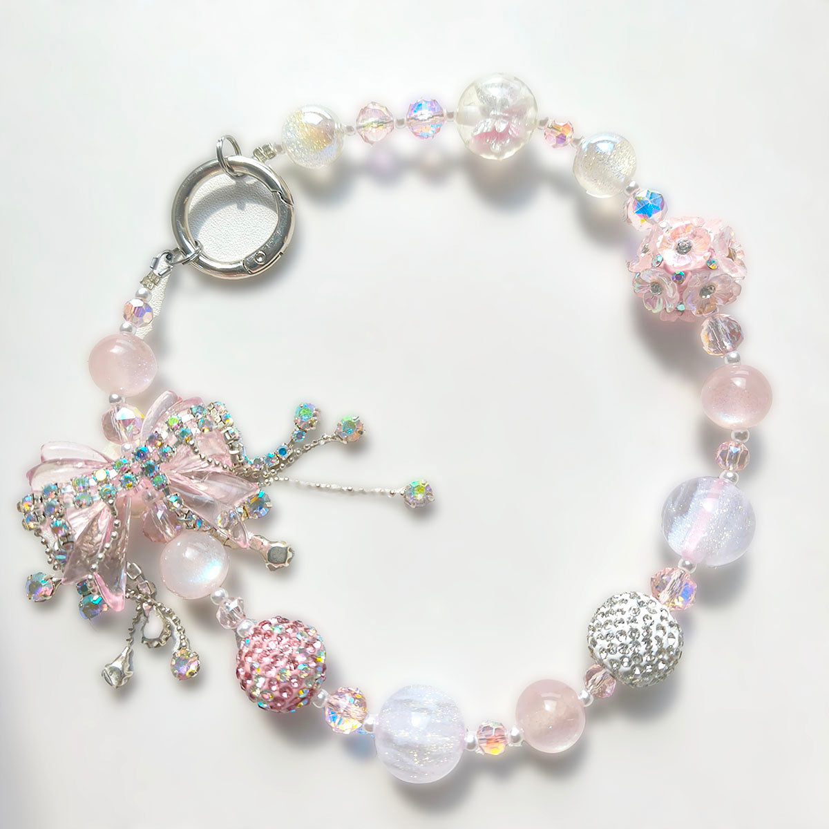 SC6003 Pastel Pink Y2K Acrylic Beaded Bracelet - Sparkly Handmade Jewelry with Flower Pendant for Daily Wear & Gifts