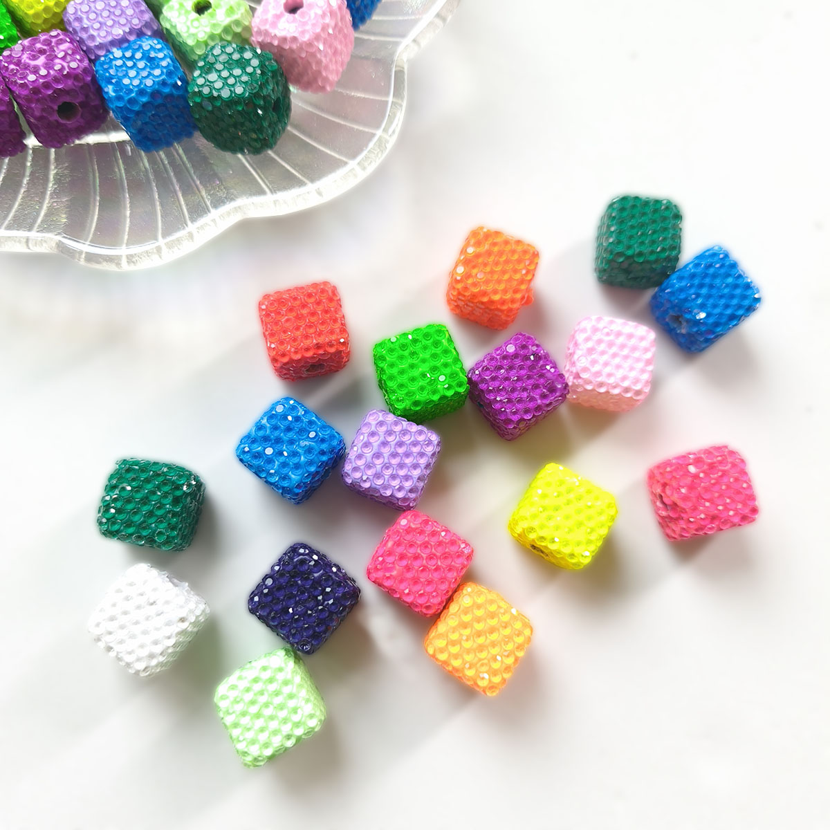 AA0148 Mixed Color Textured Cube Acrylic Beads - Sparkly Craft Beads for DIY Jewelry, Bracelets & Handmade Projects