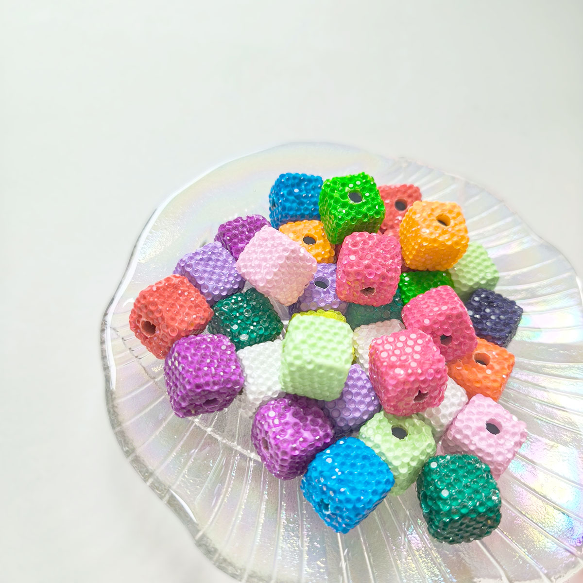 AA0148 Mixed Color Textured Cube Acrylic Beads - Sparkly Craft Beads for DIY Jewelry, Bracelets & Handmade Projects