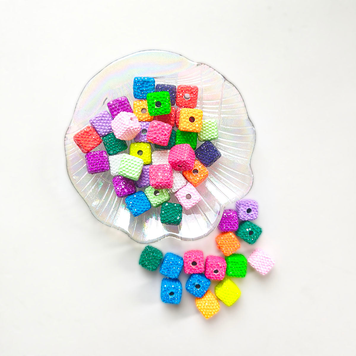 AA0148 Mixed Color Textured Cube Acrylic Beads - Sparkly Craft Beads for DIY Jewelry, Bracelets & Handmade Projects