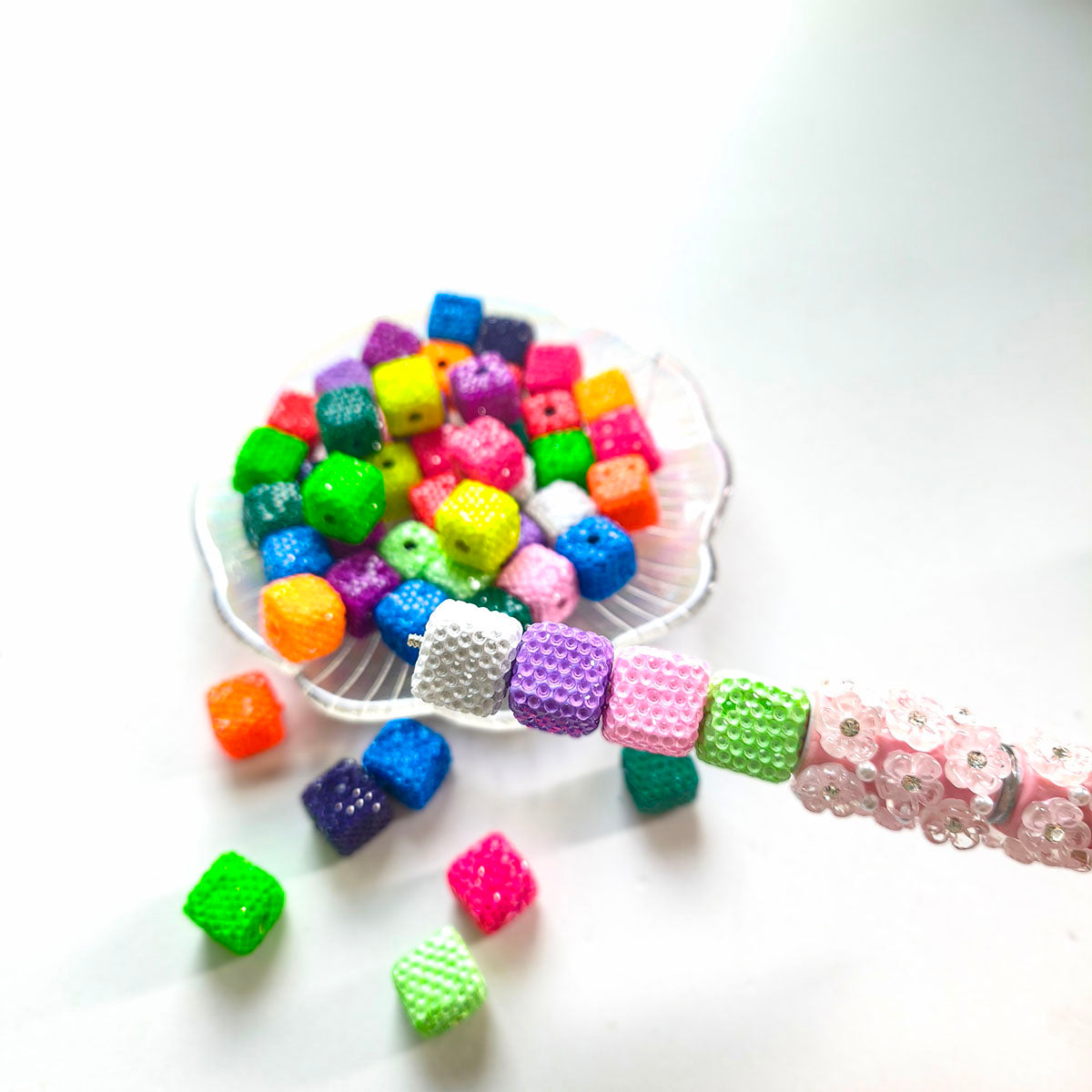 AA0148 Mixed Color Textured Cube Acrylic Beads - Sparkly Craft Beads for DIY Jewelry, Bracelets & Handmade Projects