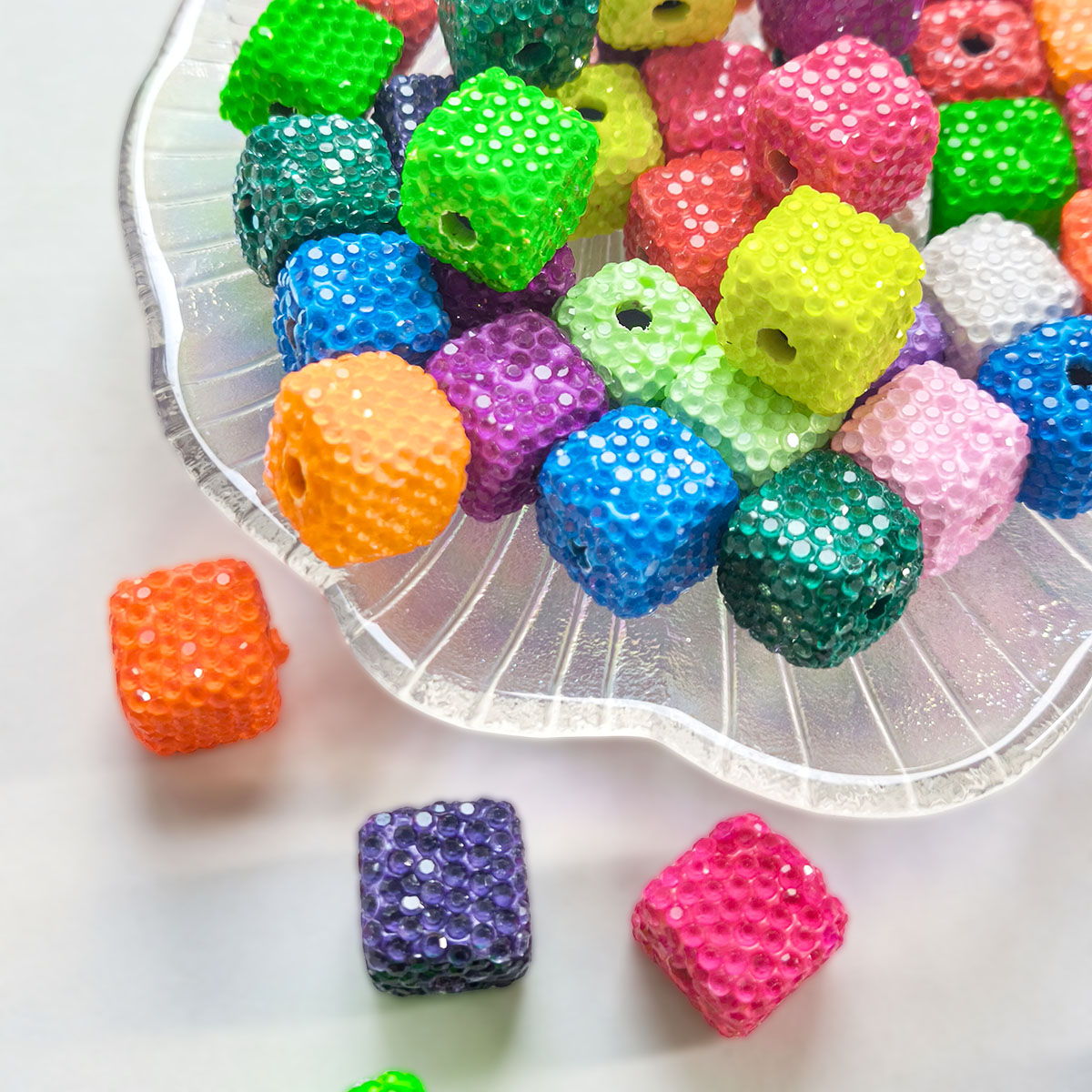 AA0148 Mixed Color Textured Cube Acrylic Beads - Sparkly Craft Beads for DIY Jewelry, Bracelets & Handmade Projects