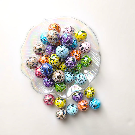 AA0162 25pcs/bag 20mm Acrylic Printed Colorful Straight-Hole Round Beads - DIY Accessories for Phone Straps, Keychains & Pen Decor