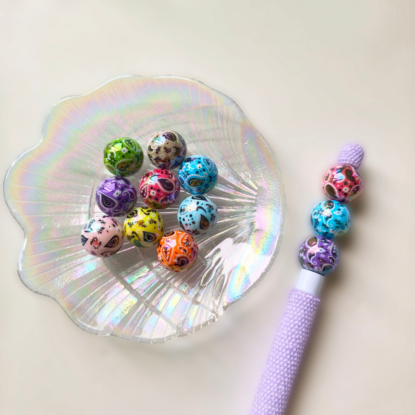 AA0162 25pcs/bag 20mm Acrylic Printed Colorful Straight-Hole Round Beads - DIY Accessories for Phone Straps, Keychains & Pen Decor