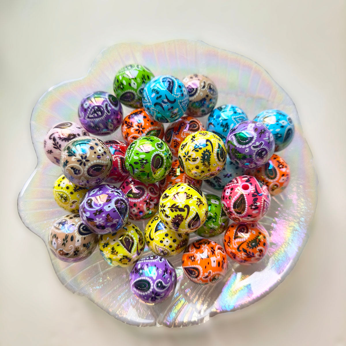AA0162 25pcs/bag 20mm Acrylic Printed Colorful Straight-Hole Round Beads - DIY Accessories for Phone Straps, Keychains & Pen Decor