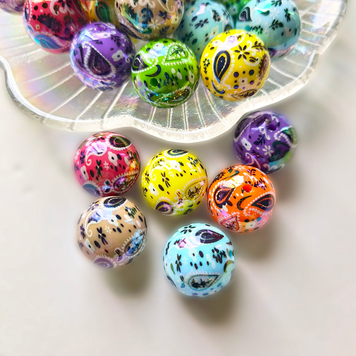 AA0162 25pcs/bag 20mm Acrylic Printed Colorful Straight-Hole Round Beads - DIY Accessories for Phone Straps, Keychains & Pen Decor