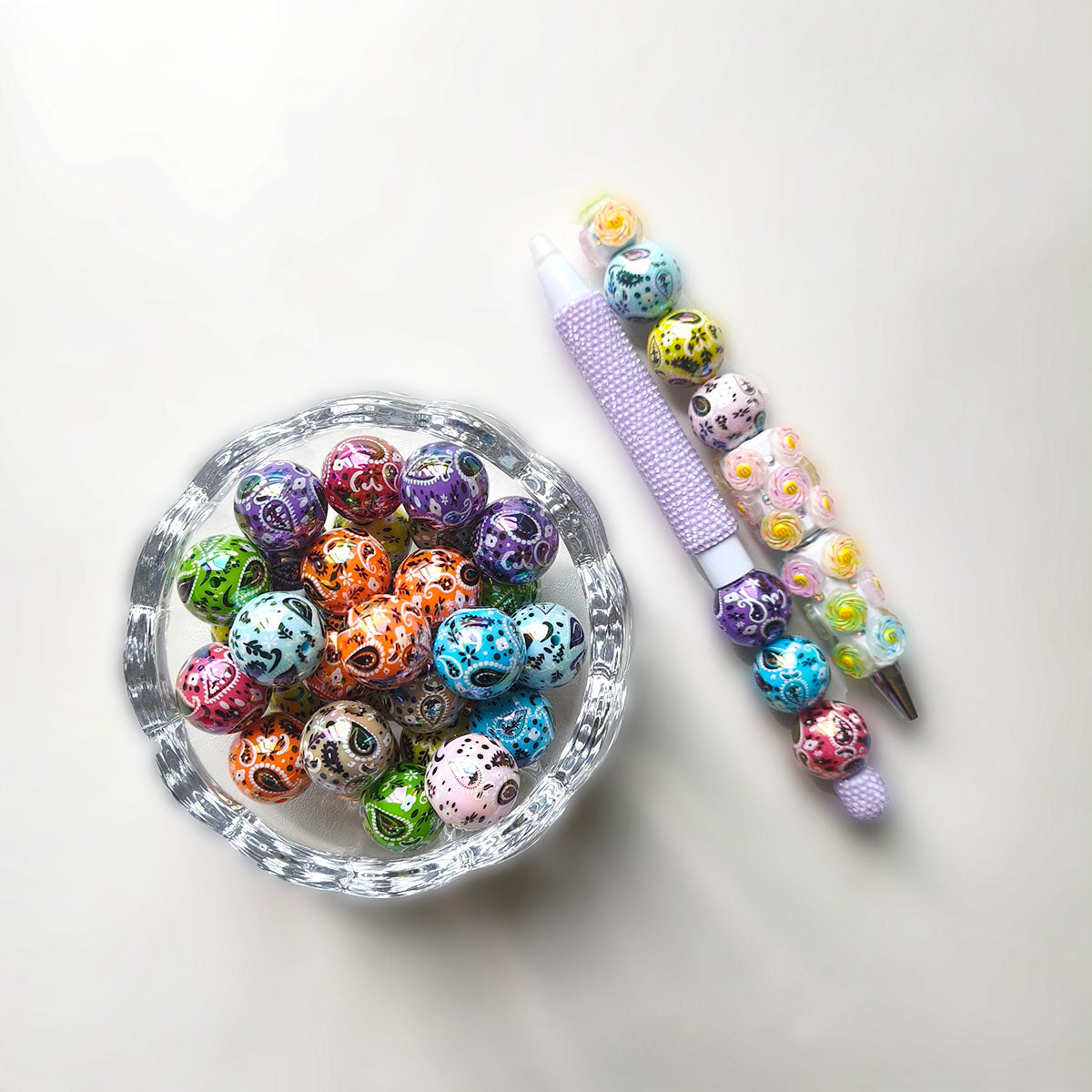 AA0162 25pcs/bag 20mm Acrylic Printed Colorful Straight-Hole Round Beads - DIY Accessories for Phone Straps, Keychains & Pen Decor