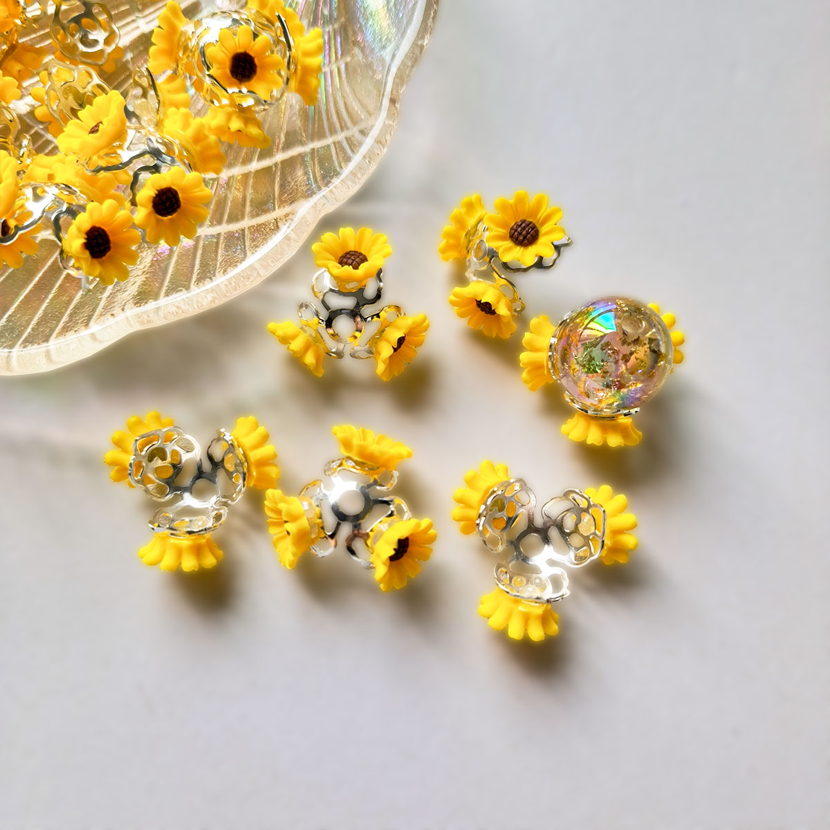 C52145 Sunflower Spacer Beads - DIY Handmade Beading Accessories Yellow Sunflower Decor Beads