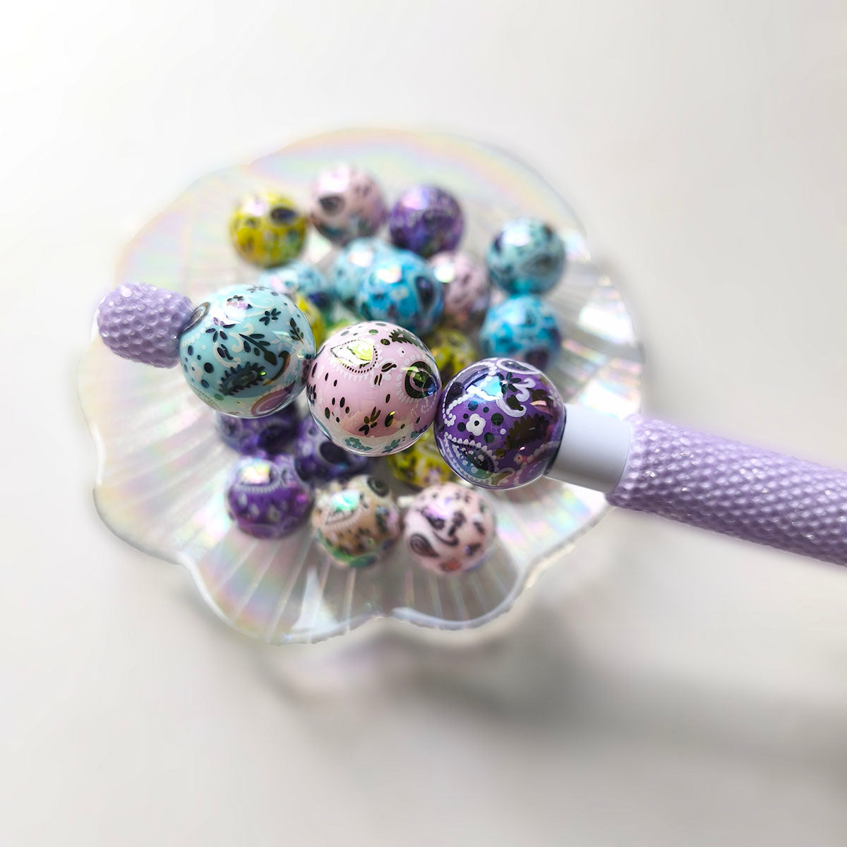 AA0162 25pcs/bag 20mm Acrylic Printed Colorful Straight-Hole Round Beads - DIY Accessories for Phone Straps, Keychains & Pen Decor