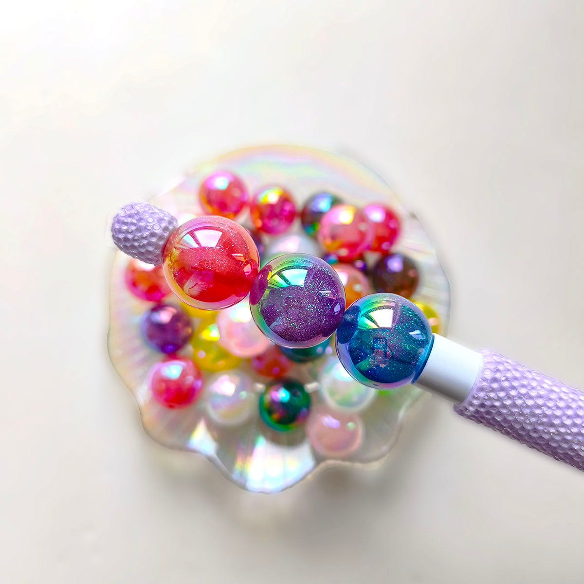 AA0163 20pcs/bag 20mm Aurora Holographic Acrylic Straight-Hole Round Beads - DIY Accessories for Phone Straps, Keychains & Pen Decor