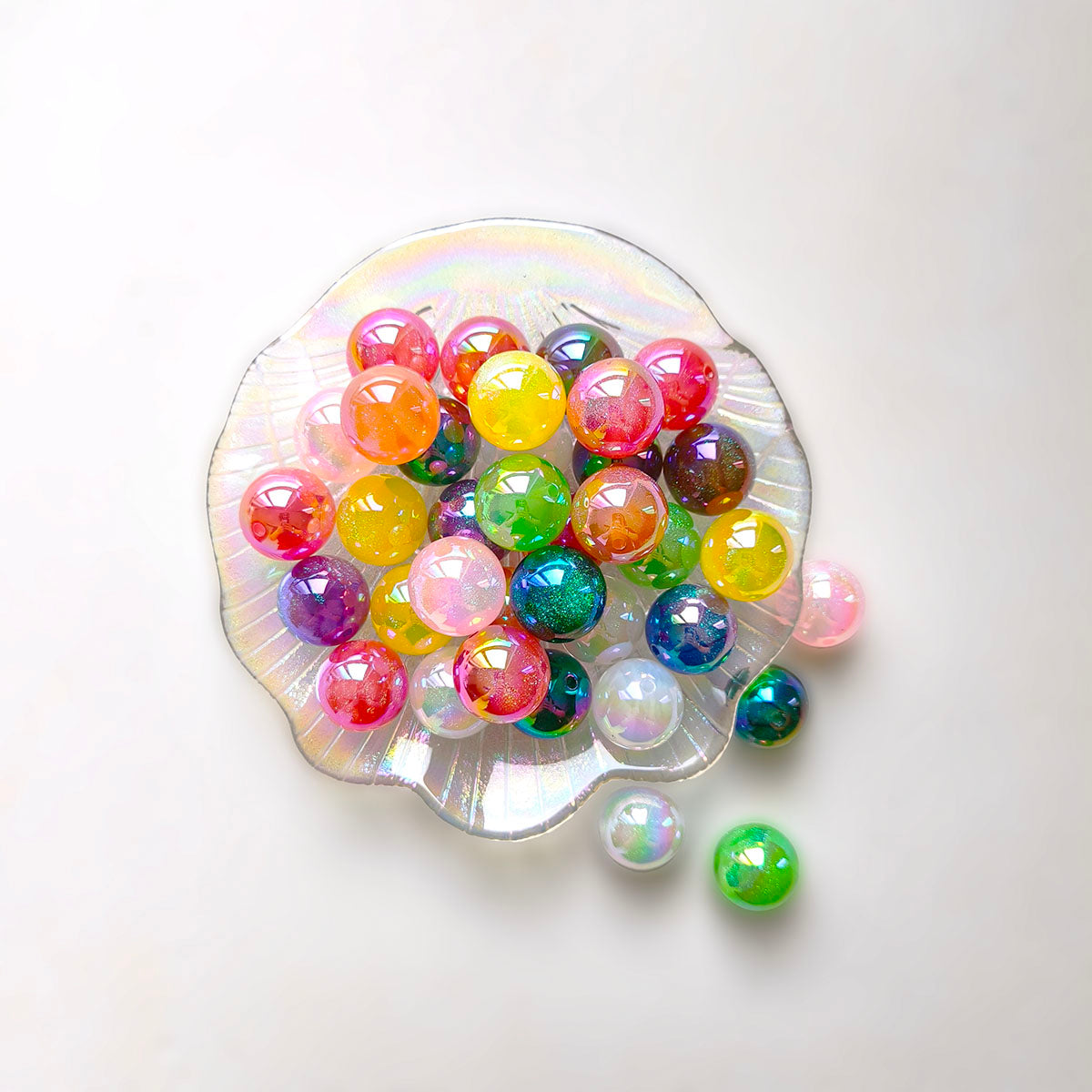 AA0163 20pcs/bag 20mm Aurora Holographic Acrylic Straight-Hole Round Beads - DIY Accessories for Phone Straps, Keychains & Pen Decor