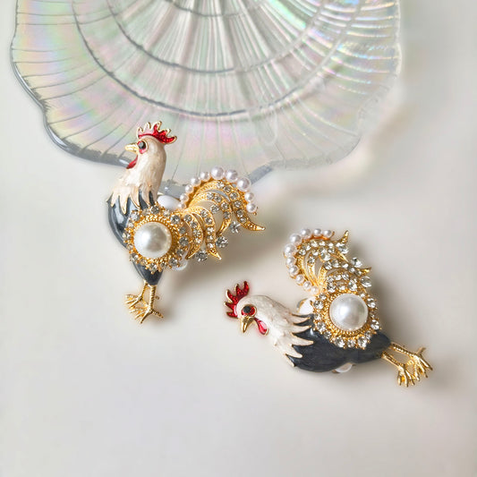 C52143 Vintage Glazed Zodiac Rooster Beads - DIY Handmade Luxury Rhinestone & Pearl Decorative Beading Supplies