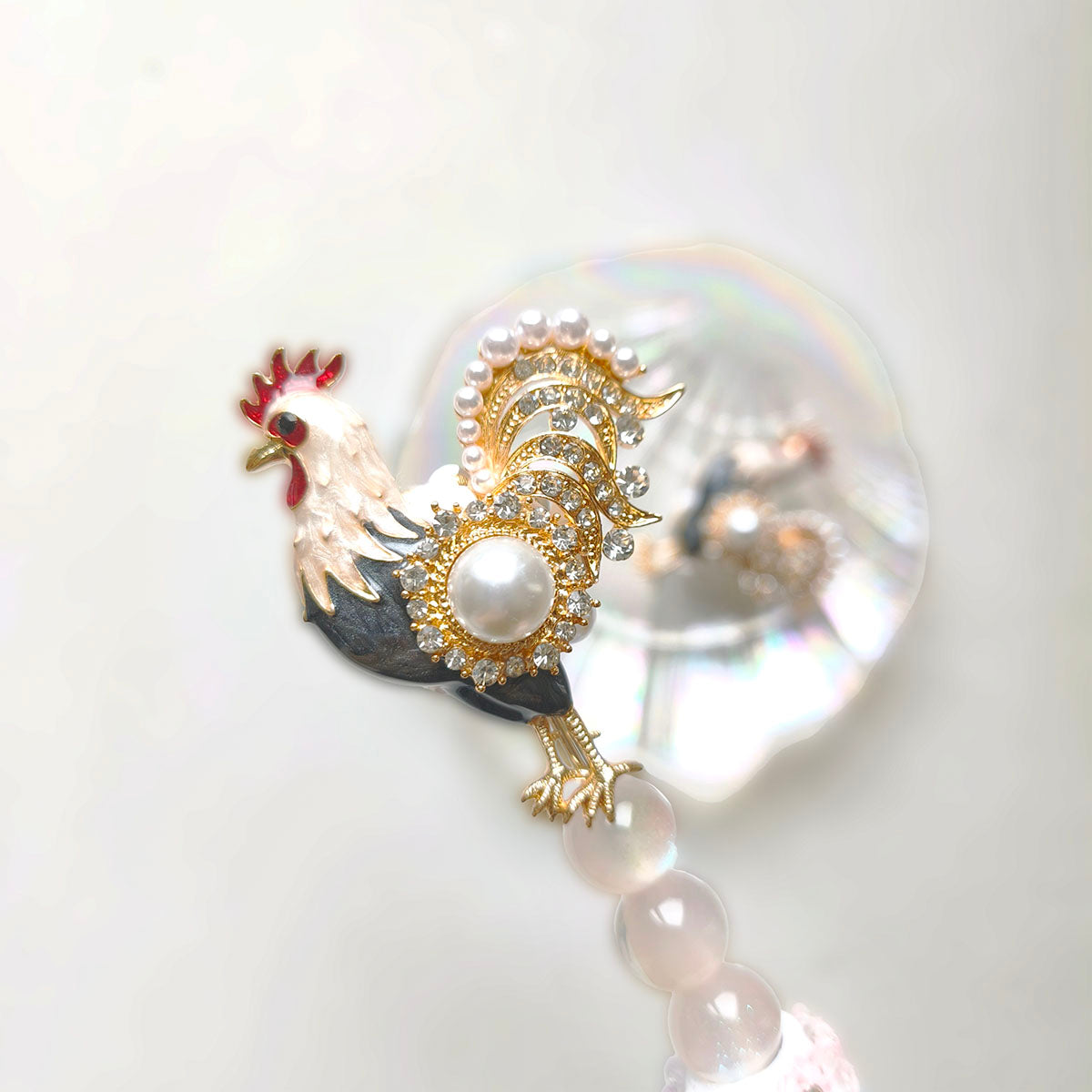 C52143 Vintage Glazed Zodiac Rooster Beads - DIY Handmade Luxury Rhinestone & Pearl Decorative Beading Supplies