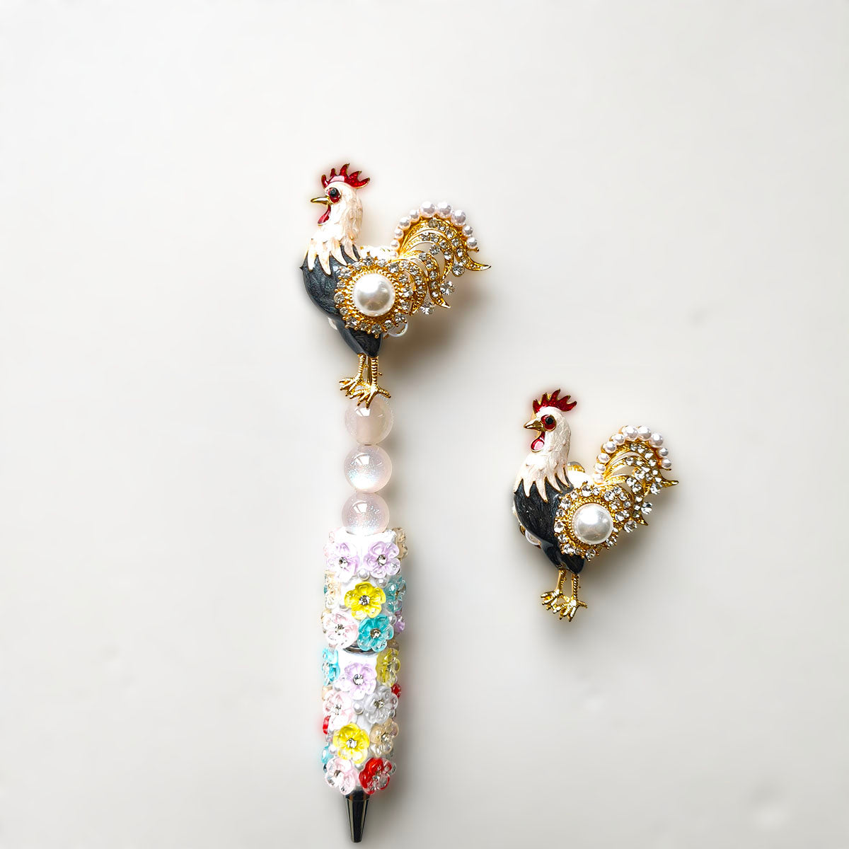 C52143 Vintage Glazed Zodiac Rooster Beads - DIY Handmade Luxury Rhinestone & Pearl Decorative Beading Supplies