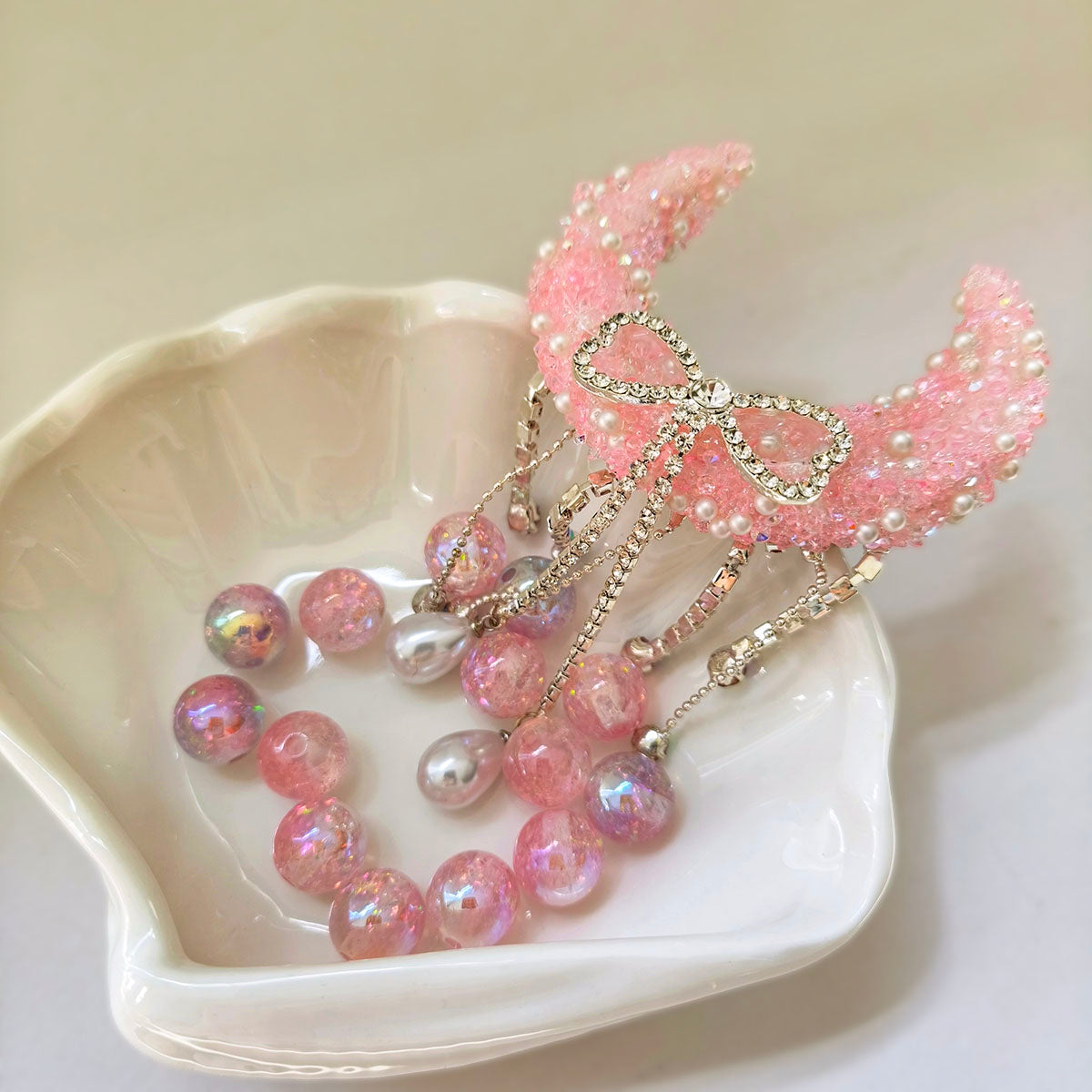 AA0159 Bowknot Tassel Pearl Sequin Moon Ship Acrylic Drill Beads - DIY Keychain & Necklace Accessories