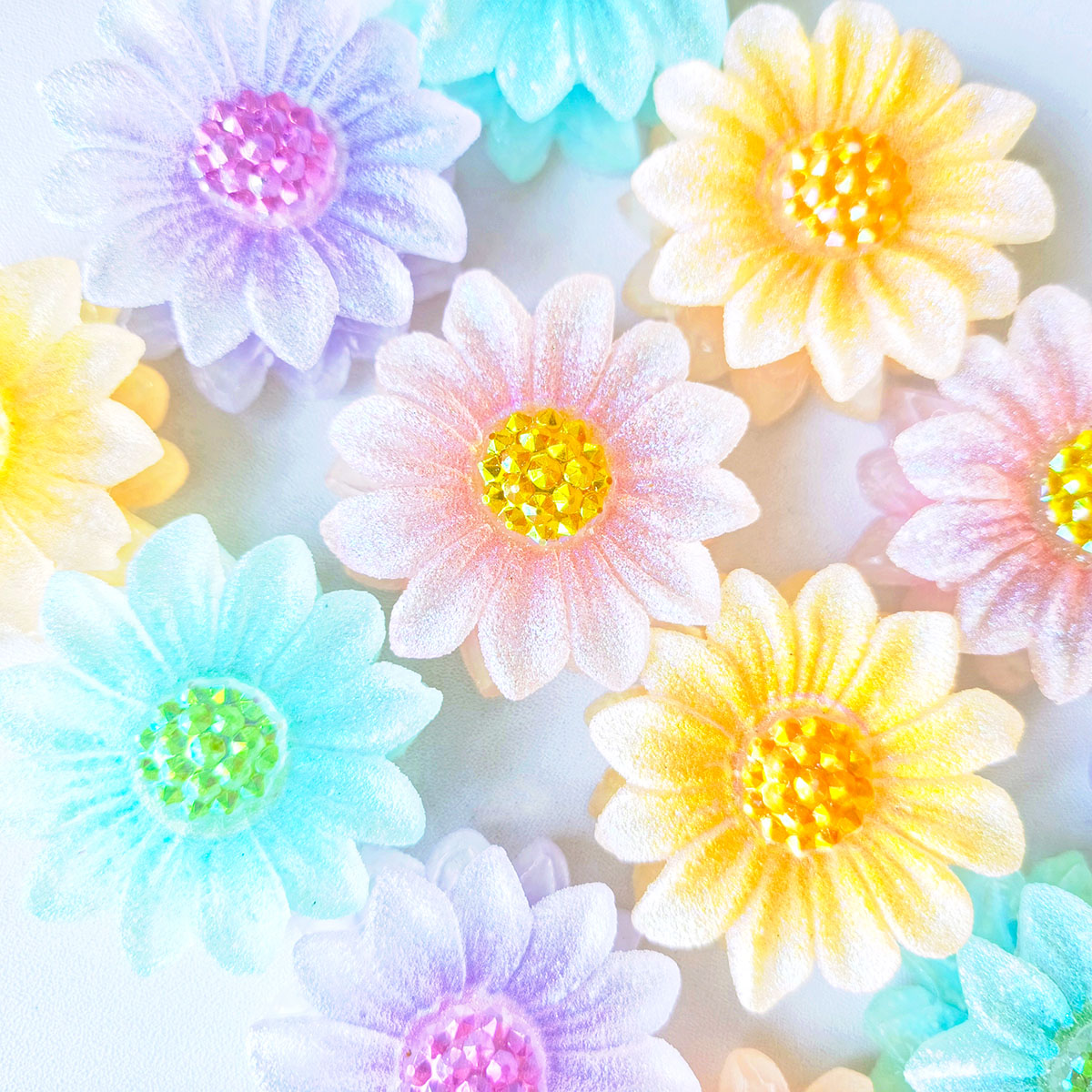 AA0168 Multi-Color Iridescent Sunflower Resin Straight-Hole Beads - DIY Beaded Pen Decor Handmade Jewelry Accessories