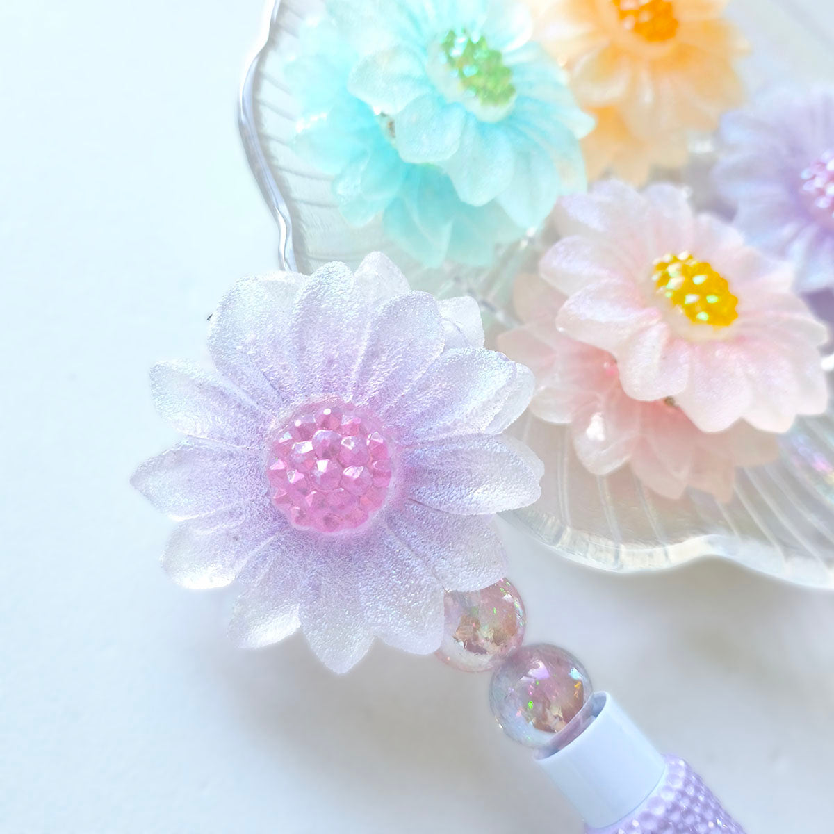 AA0168 Multi-Color Iridescent Sunflower Resin Straight-Hole Beads - DIY Beaded Pen Decor Handmade Jewelry Accessories