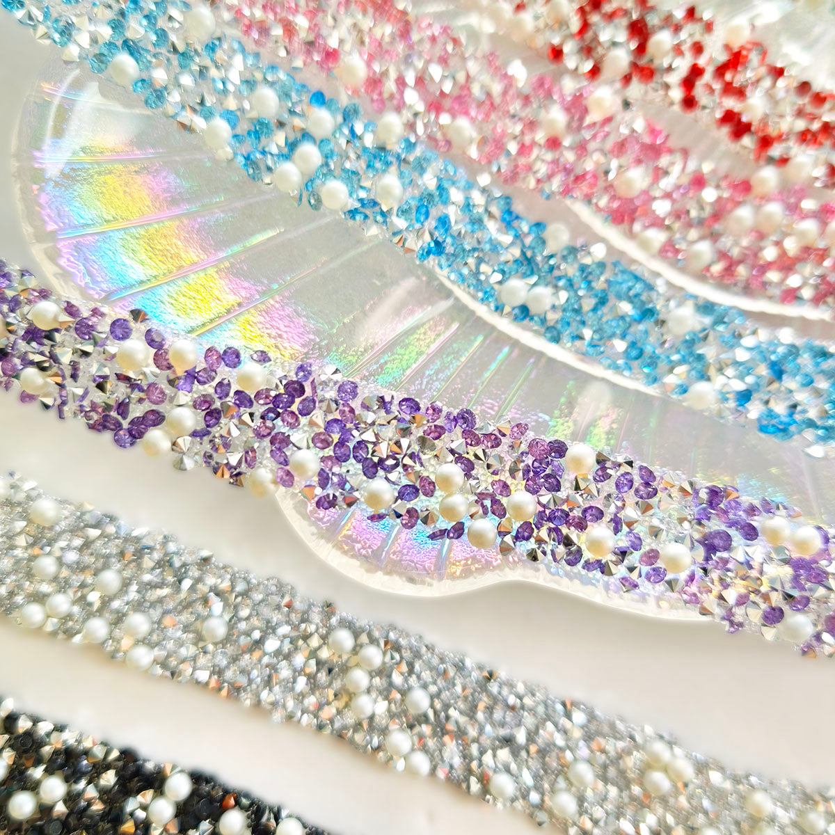 AA0172 14mm Double-Layer Self-Adhesive Pearl Rhinestone Strip - Double-Sided Resin Gem Embellishment Tape