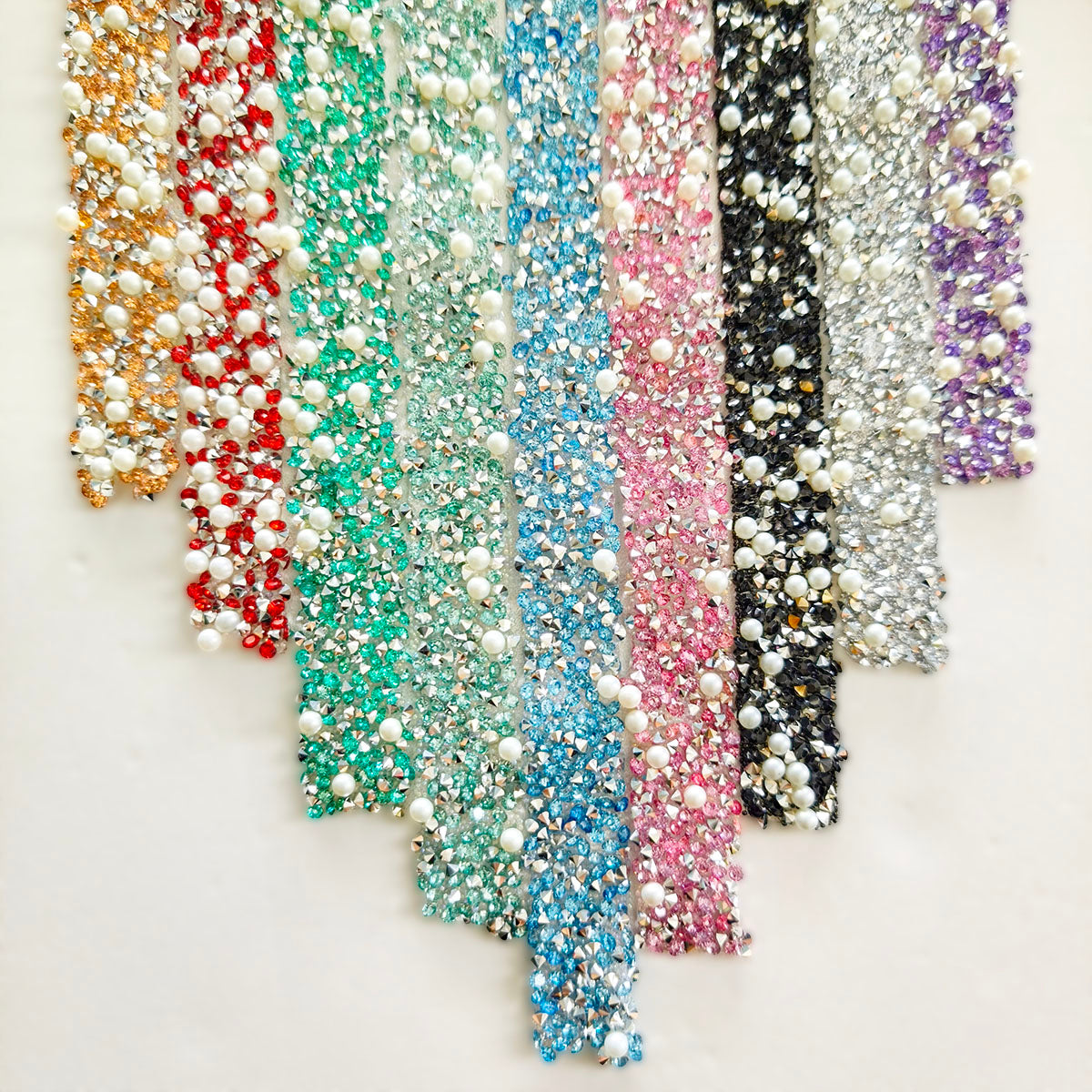 AA0172 14mm Double-Layer Self-Adhesive Pearl Rhinestone Strip - Double-Sided Resin Gem Embellishment Tape
