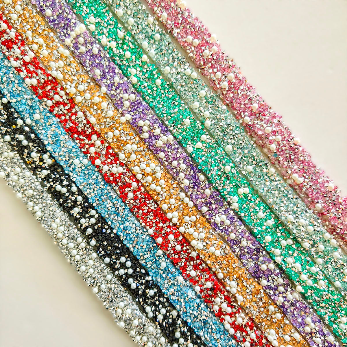 AA0172 14mm Double-Layer Self-Adhesive Pearl Rhinestone Strip - Double-Sided Resin Gem Embellishment Tape