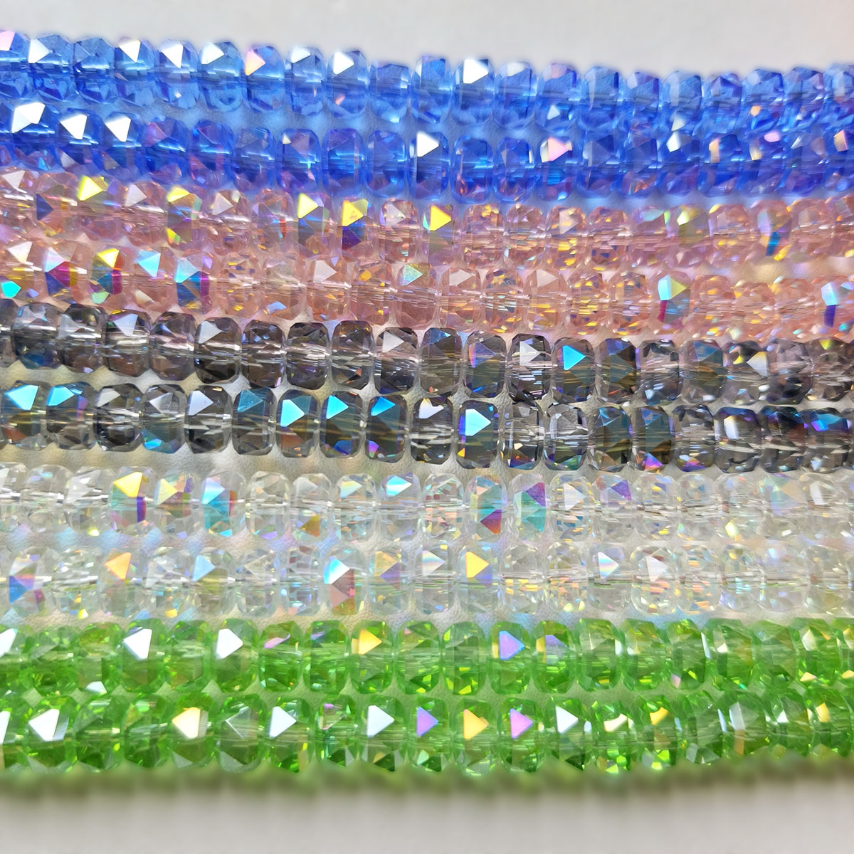 AA0170 8mm Iridescent Sparkle Cut Crystal Glass Wheel Flat Beads - Semi-Finished Jewelry Beading Accessories