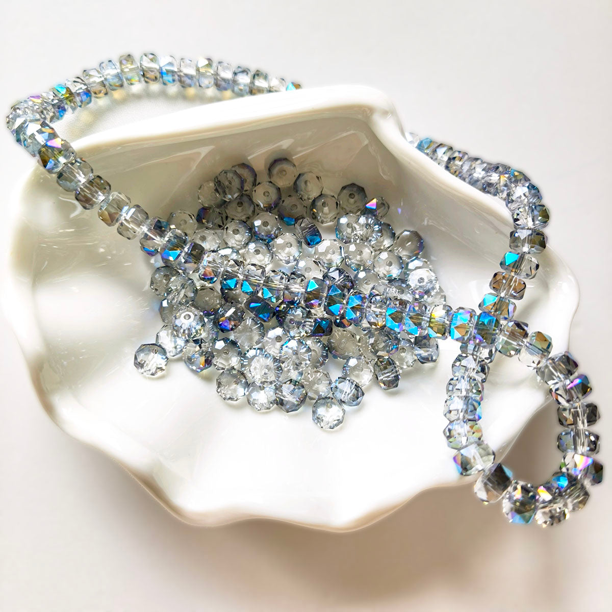 AA0170 8mm Iridescent Sparkle Cut Crystal Glass Wheel Flat Beads - Semi-Finished Jewelry Beading Accessories