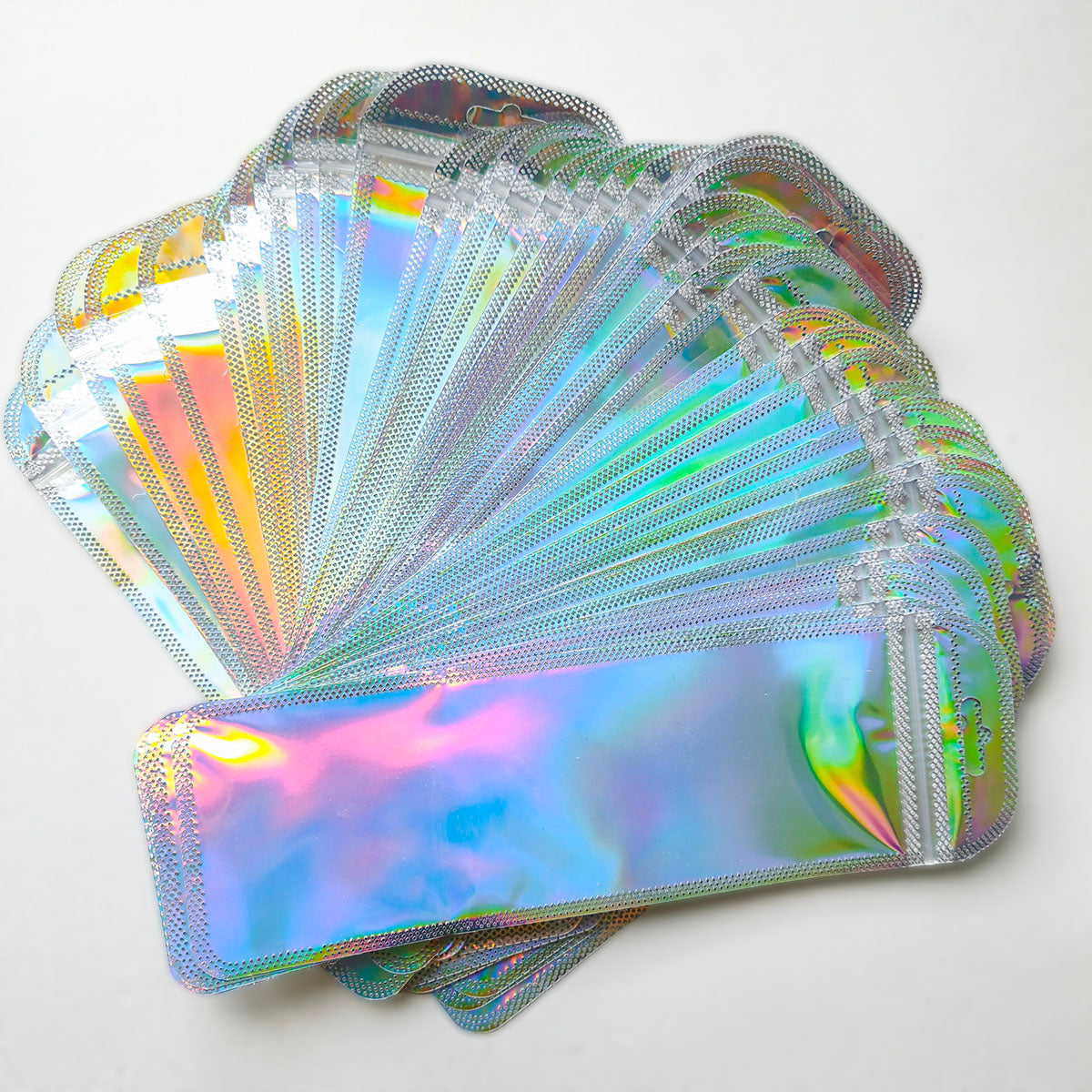 AA0173 Iridescent Laser Self-Sealing Bag - Thickened Pearl Jewelry Pouch DIY Craft Packaging Rainbow Bag