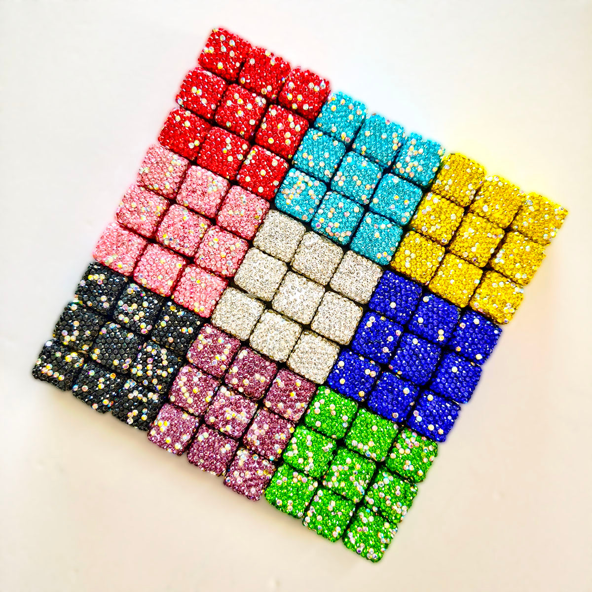 AA0174 25pcs/bag 14mm Full-Drill Square Straight-Hole Beads - DIY Beading Accessories for Necklaces, Bracelets & Keychains