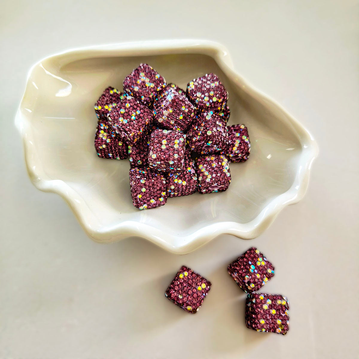 AA0174 25pcs/bag 14mm Full-Drill Square Straight-Hole Beads - DIY Beading Accessories for Necklaces, Bracelets & Keychains