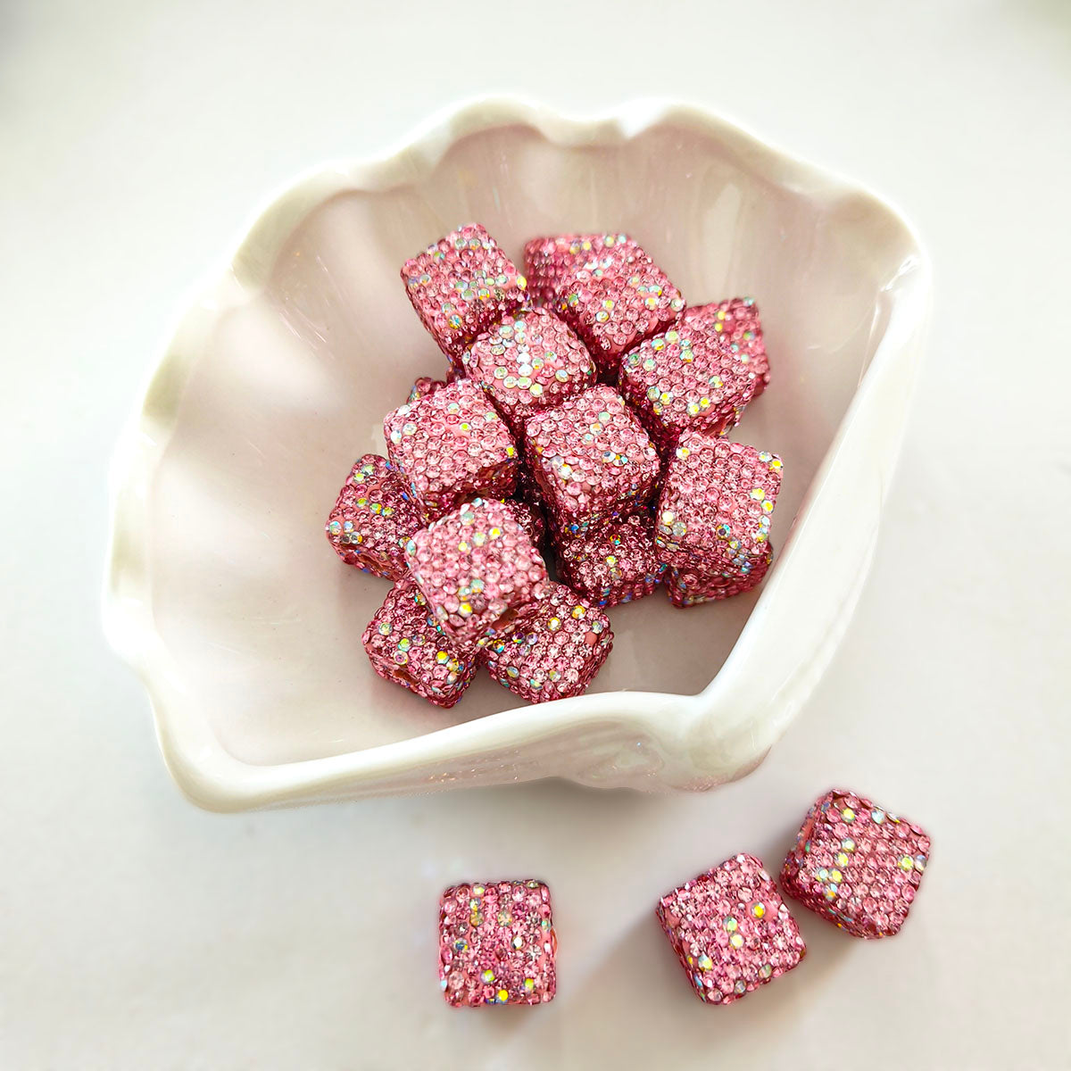 AA0174 25pcs/bag 14mm Full-Drill Square Straight-Hole Beads - DIY Beading Accessories for Necklaces, Bracelets & Keychains