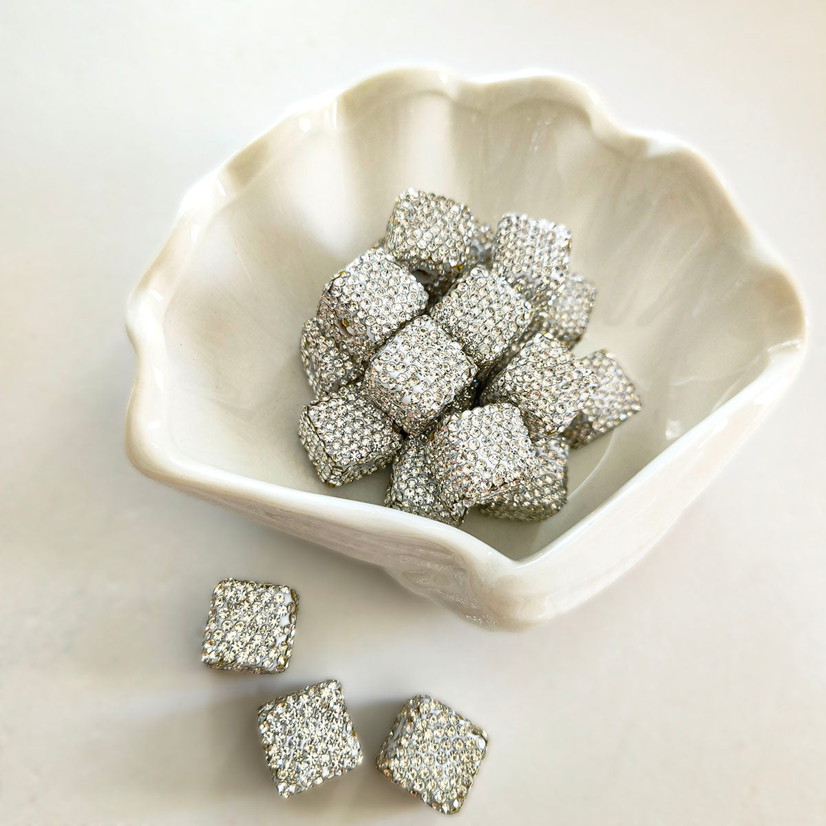 AA0174 25pcs/bag 14mm Full-Drill Square Straight-Hole Beads - DIY Beading Accessories for Necklaces, Bracelets & Keychains