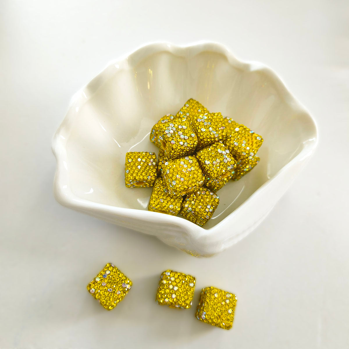 AA0174 25pcs/bag 14mm Full-Drill Square Straight-Hole Beads - DIY Beading Accessories for Necklaces, Bracelets & Keychains