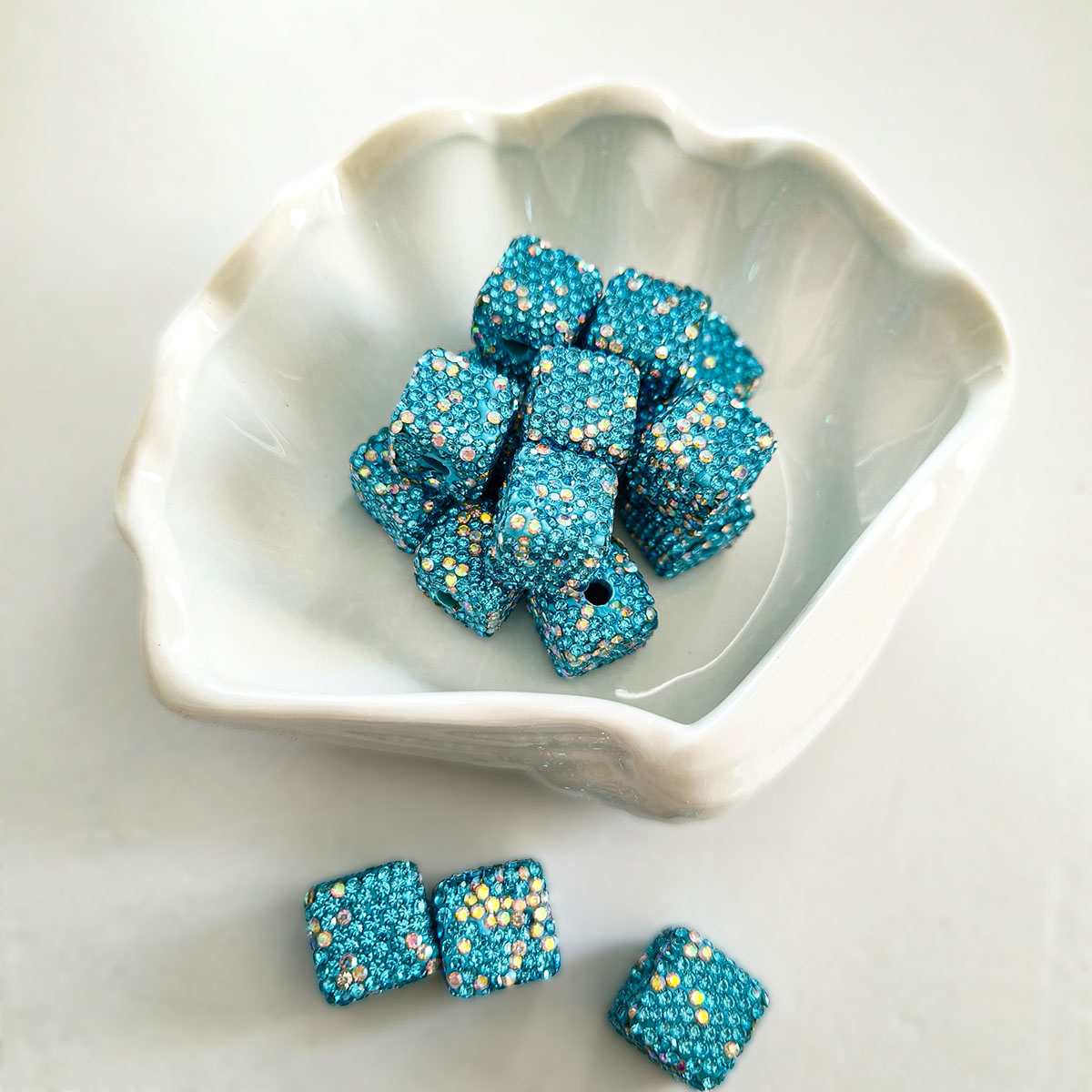 AA0174 25pcs/bag 14mm Full-Drill Square Straight-Hole Beads - DIY Beading Accessories for Necklaces, Bracelets & Keychains