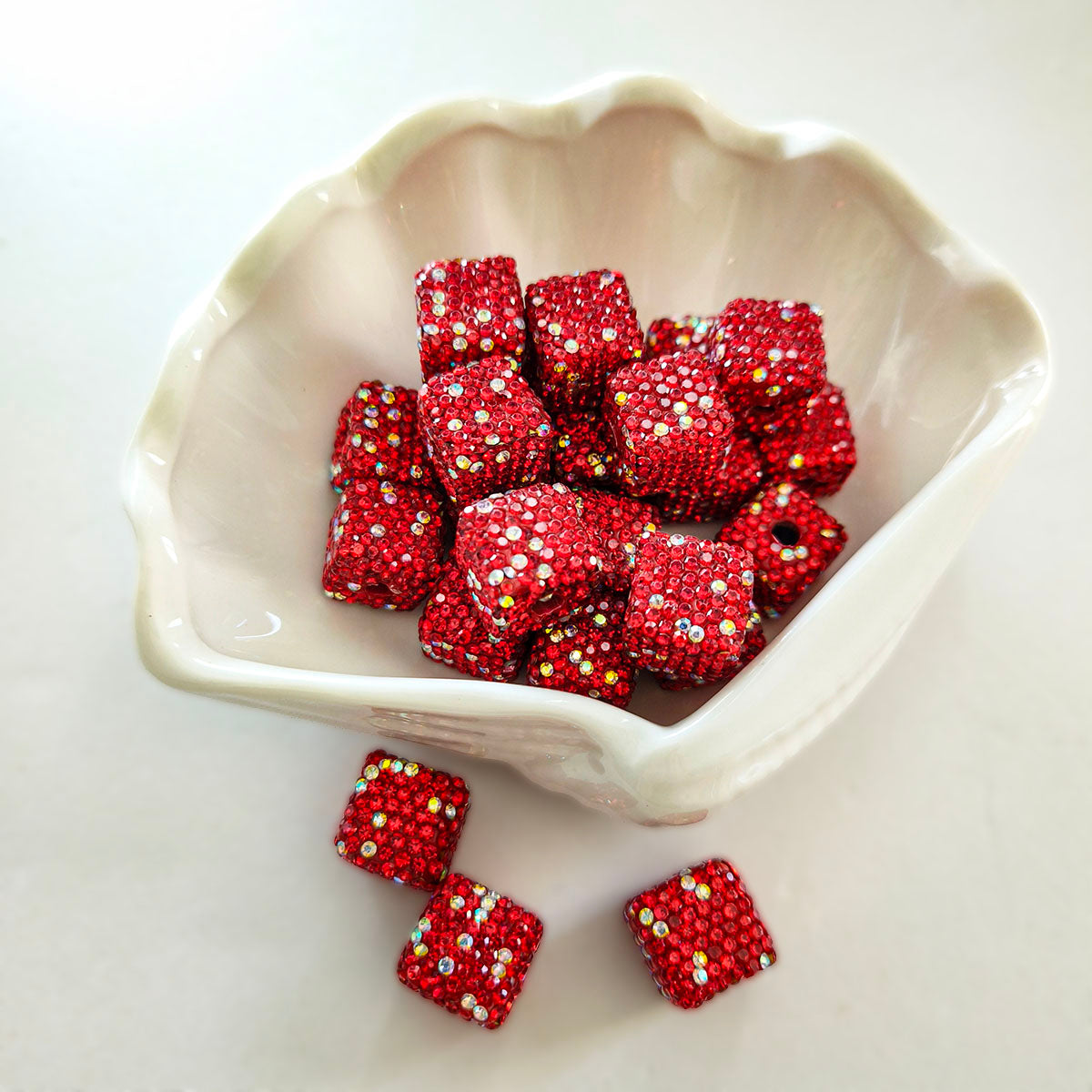 AA0174 25pcs/bag 14mm Full-Drill Square Straight-Hole Beads - DIY Beading Accessories for Necklaces, Bracelets & Keychains